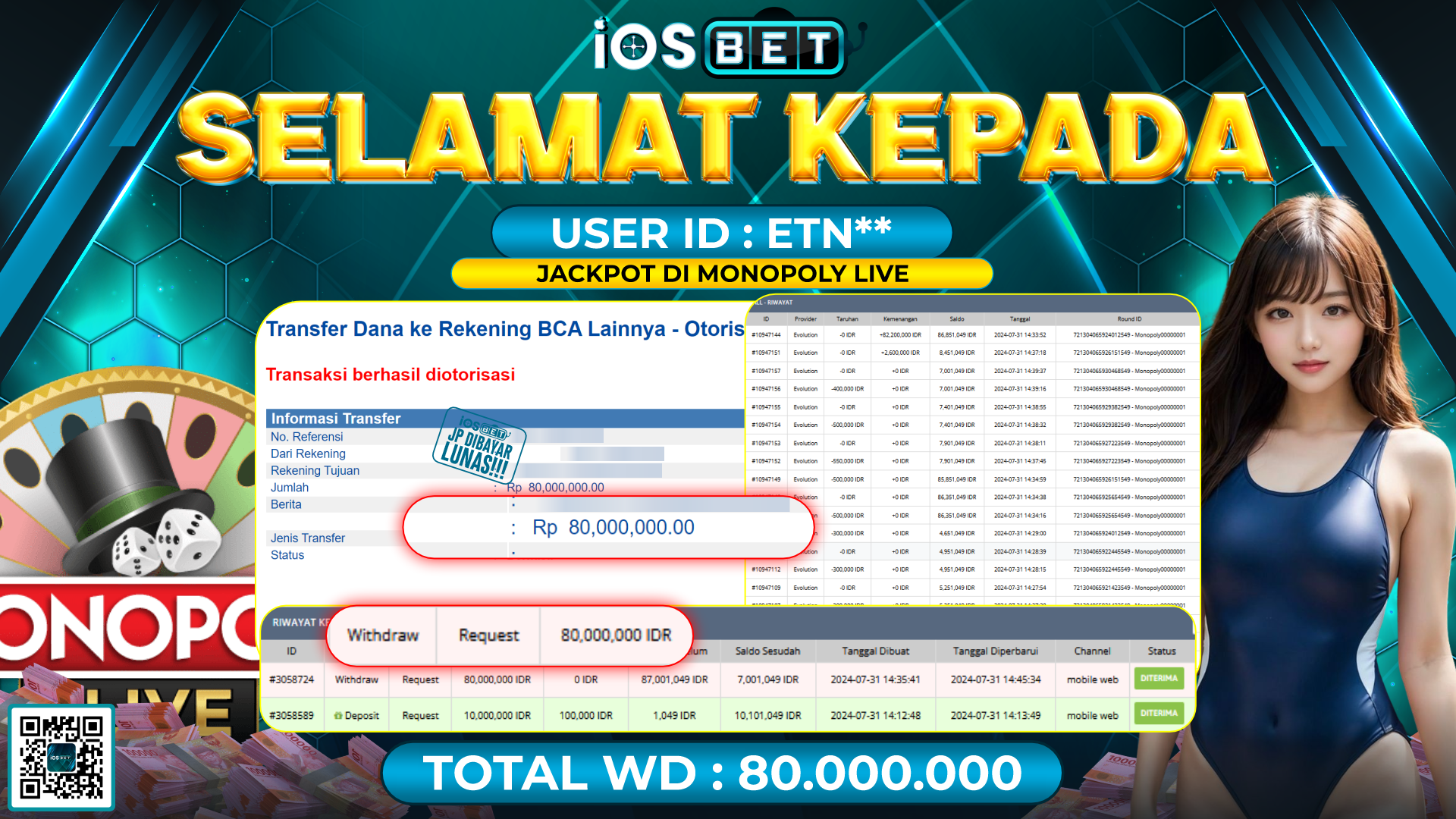 Bukti Pembayaran LUNAS LIVE GAME GACOR Rp.80.000.000,-