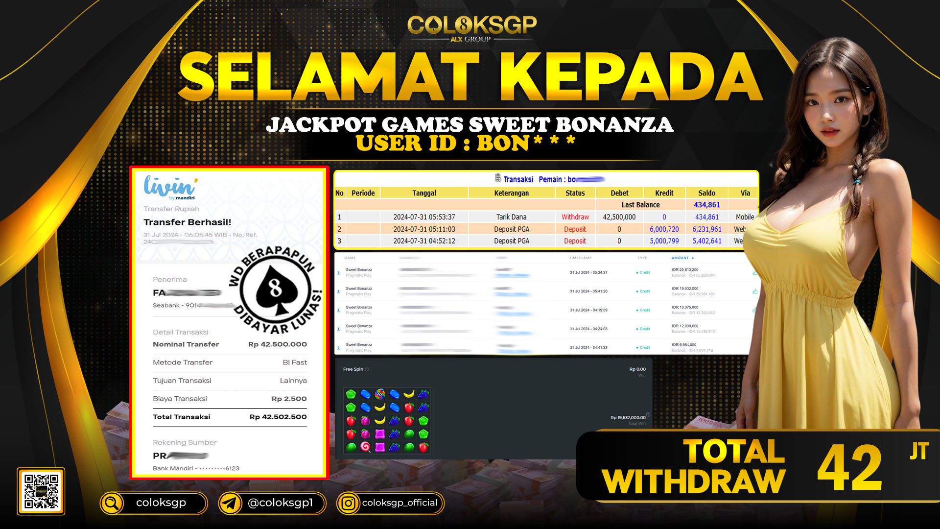 COLOKSGP JACKPOT SLOT GAMES RP 275.000.000 LUNAS
