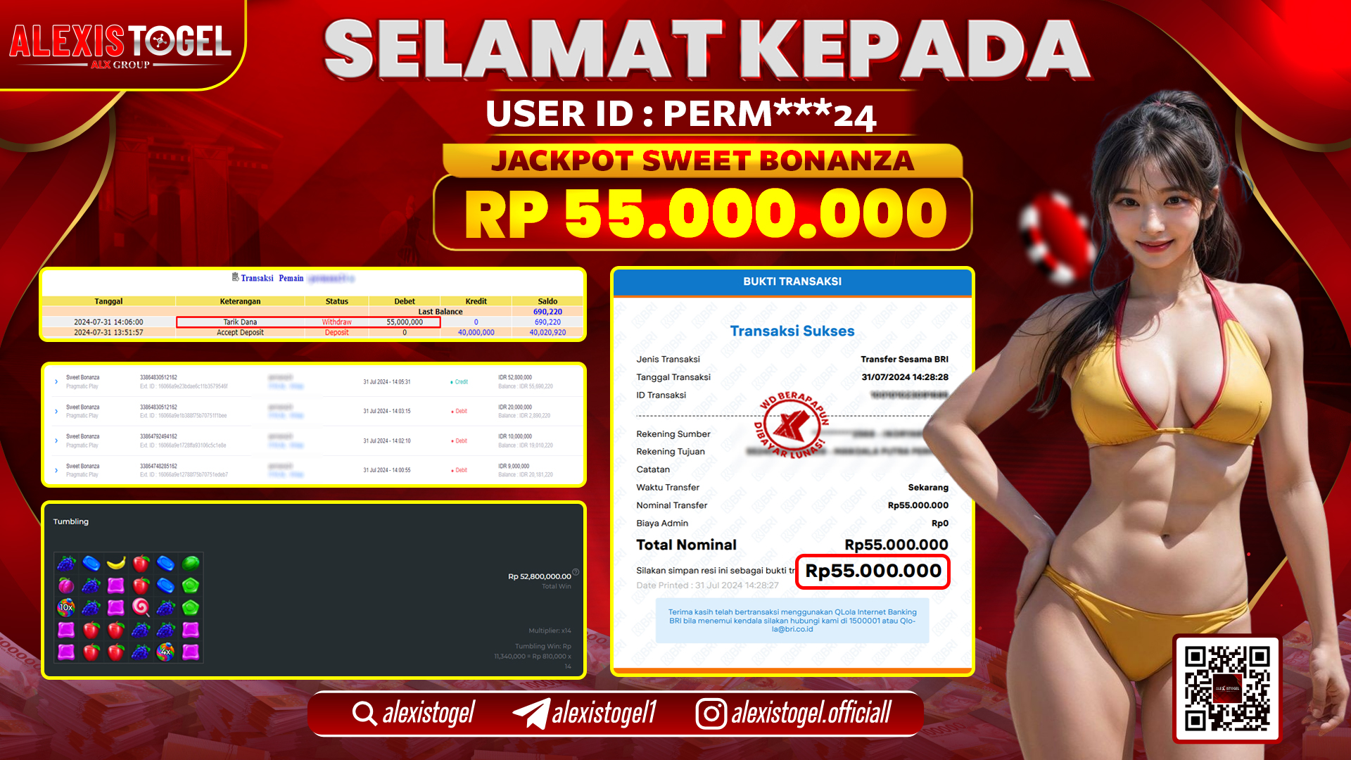 ALEXISTOGEL JACKPOT SLOT GAMES RP. 55.000.000 LUNAS