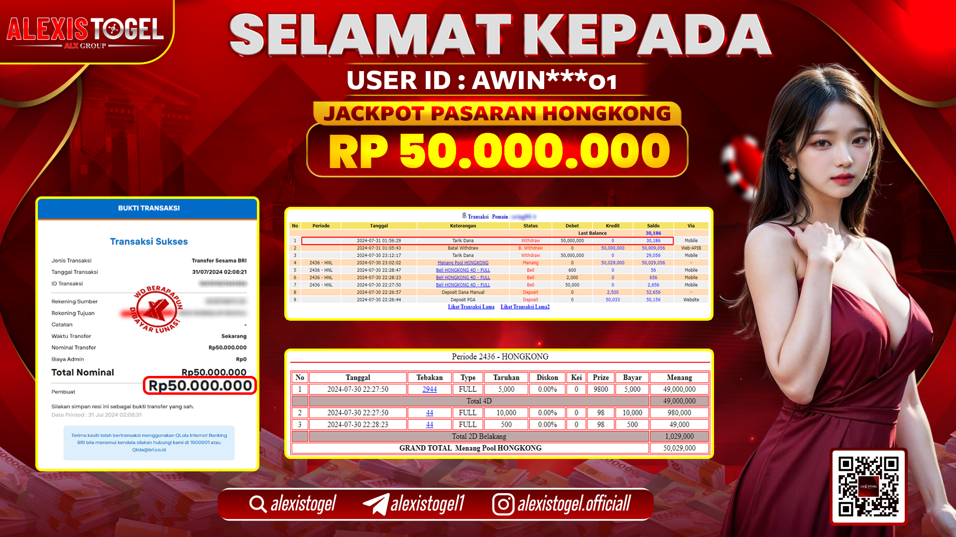 ALEXISTOGEL JACKPOT HONGKONG POOLS RP. 50.000.000 LUNAS