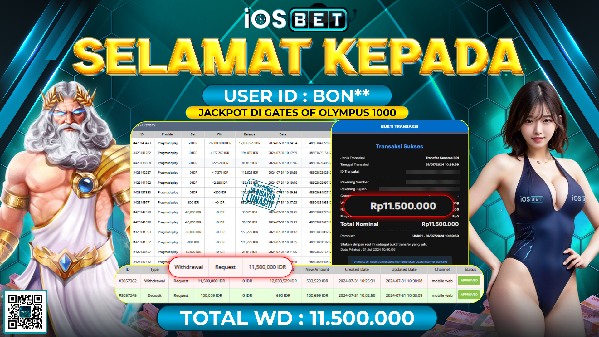 Bukti Pembayaran LUNAS SLOT GAME GACOR Rp.11.500.000,-
