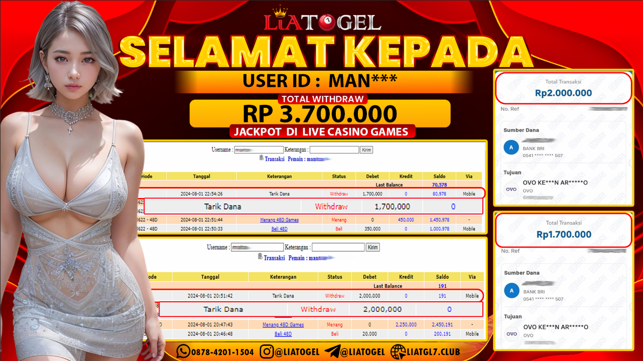 LIATOGEL - JACKPOT LIVE CASINO GAMES RP  3.700.000,- LUNAS
