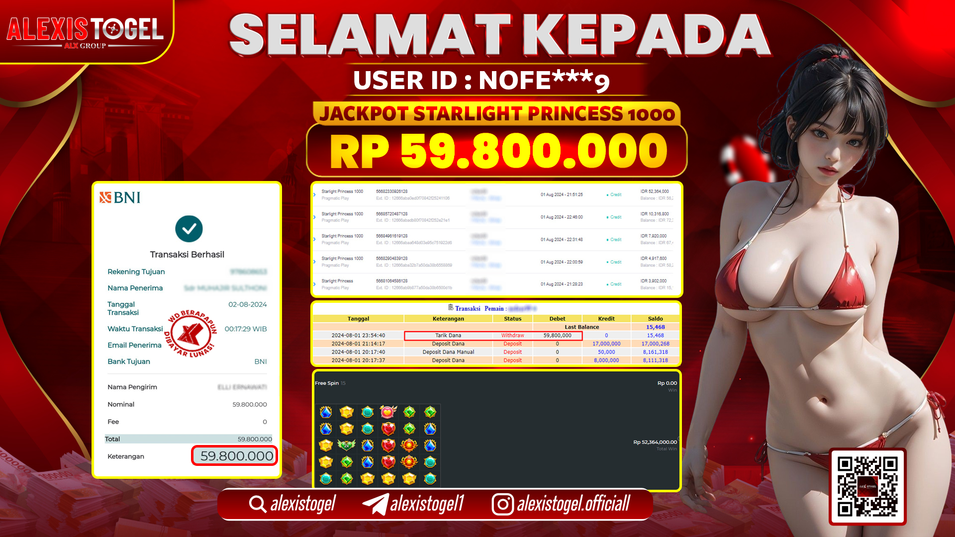 ALEXISTOGEL JACKPOT SLOT GAMES RP. 59.800.000 LUNAS