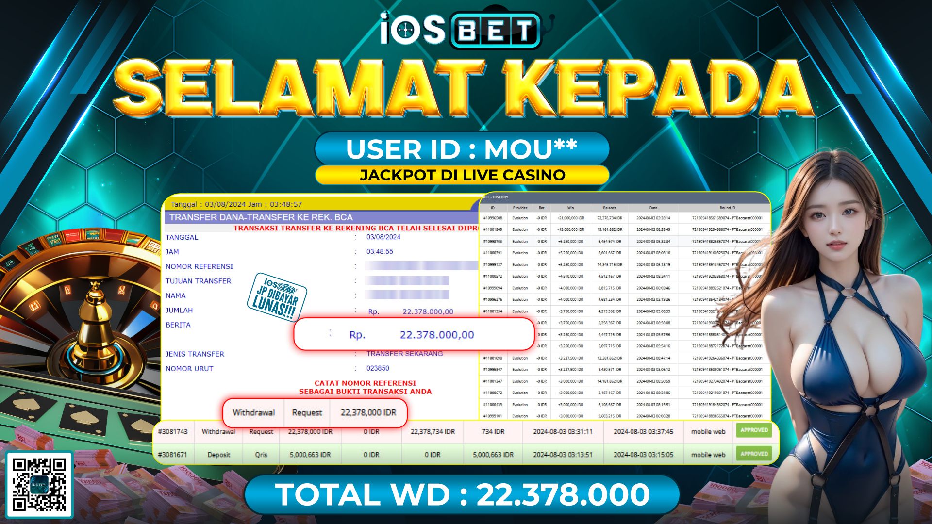 Bukti Pembayaran LUNAS LIVE GAME GACOR Rp.22.378.000,-