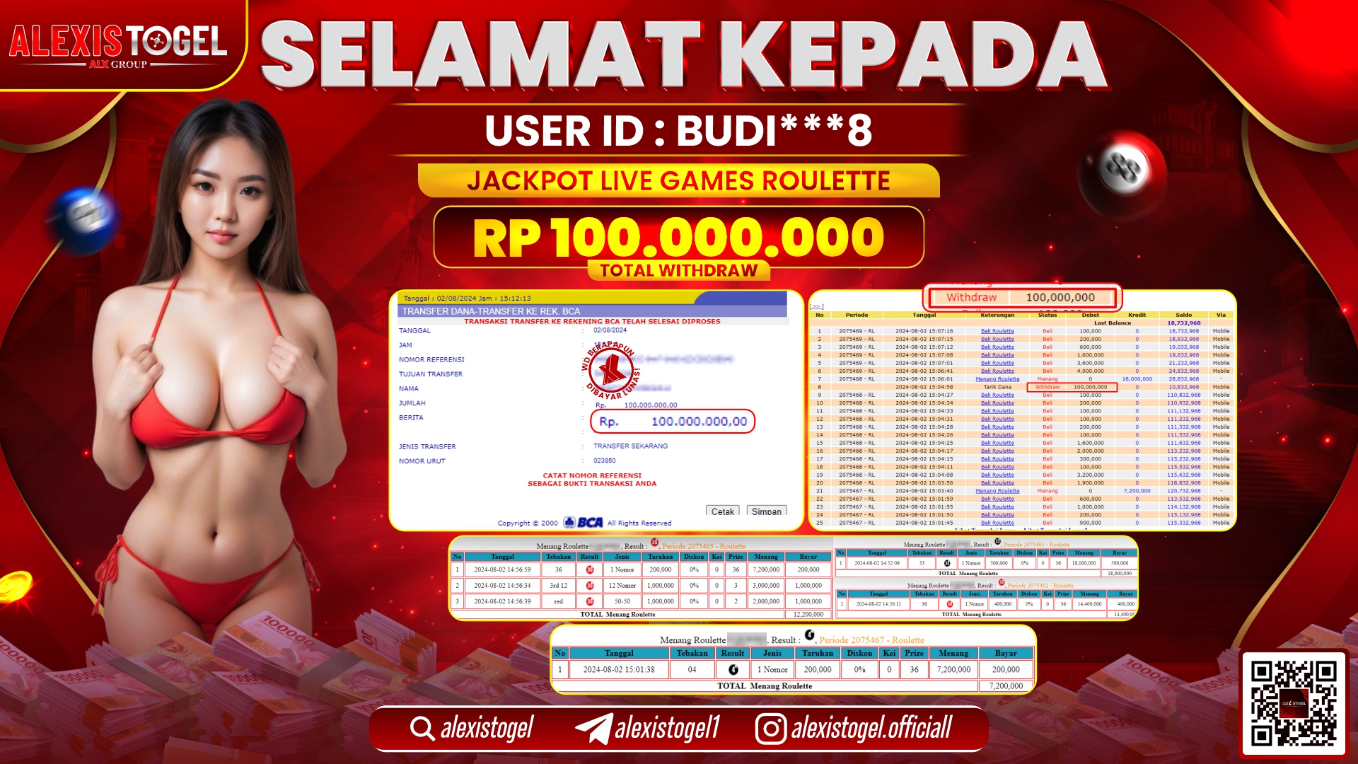ALEXISTOGEL JACKPOT CASINO RP. 100.000.000 LUNAS