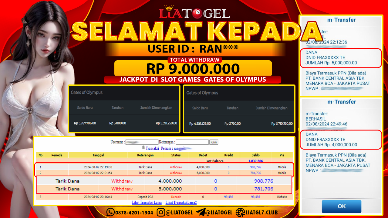 LIATOGEL - JACKPOT SLOT GAMES GATES OF OLYMPUS   RP  9.000.000,- LUNAS