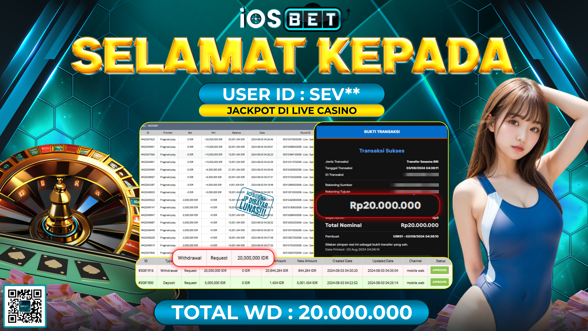 Bukti Pembayaran LUNAS LIVE GAME GACOR Rp.20.000.000,-