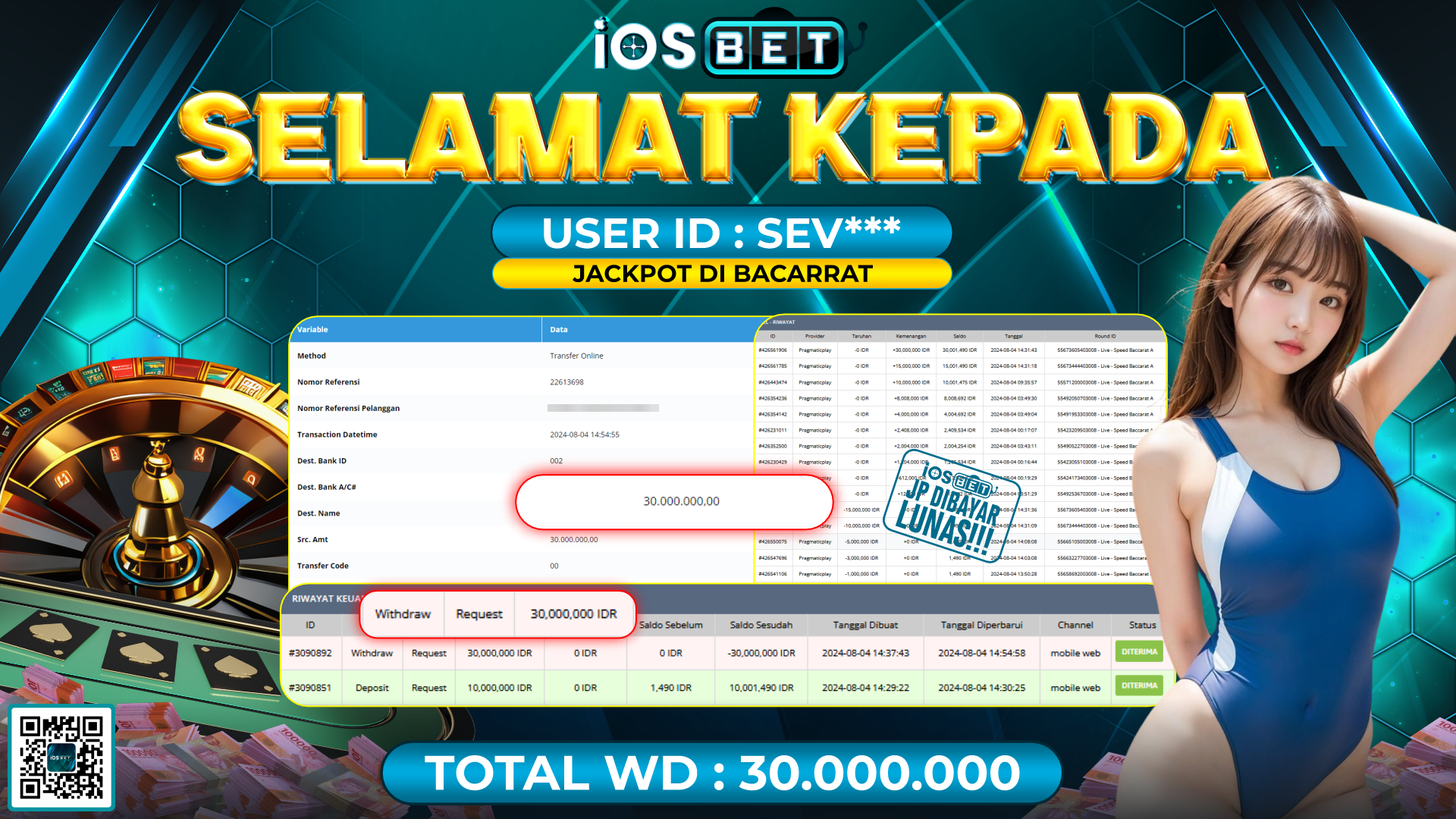 Bukti Pembayaran LUNAS LIVE GAME GACOR Rp.30.000.000,-
