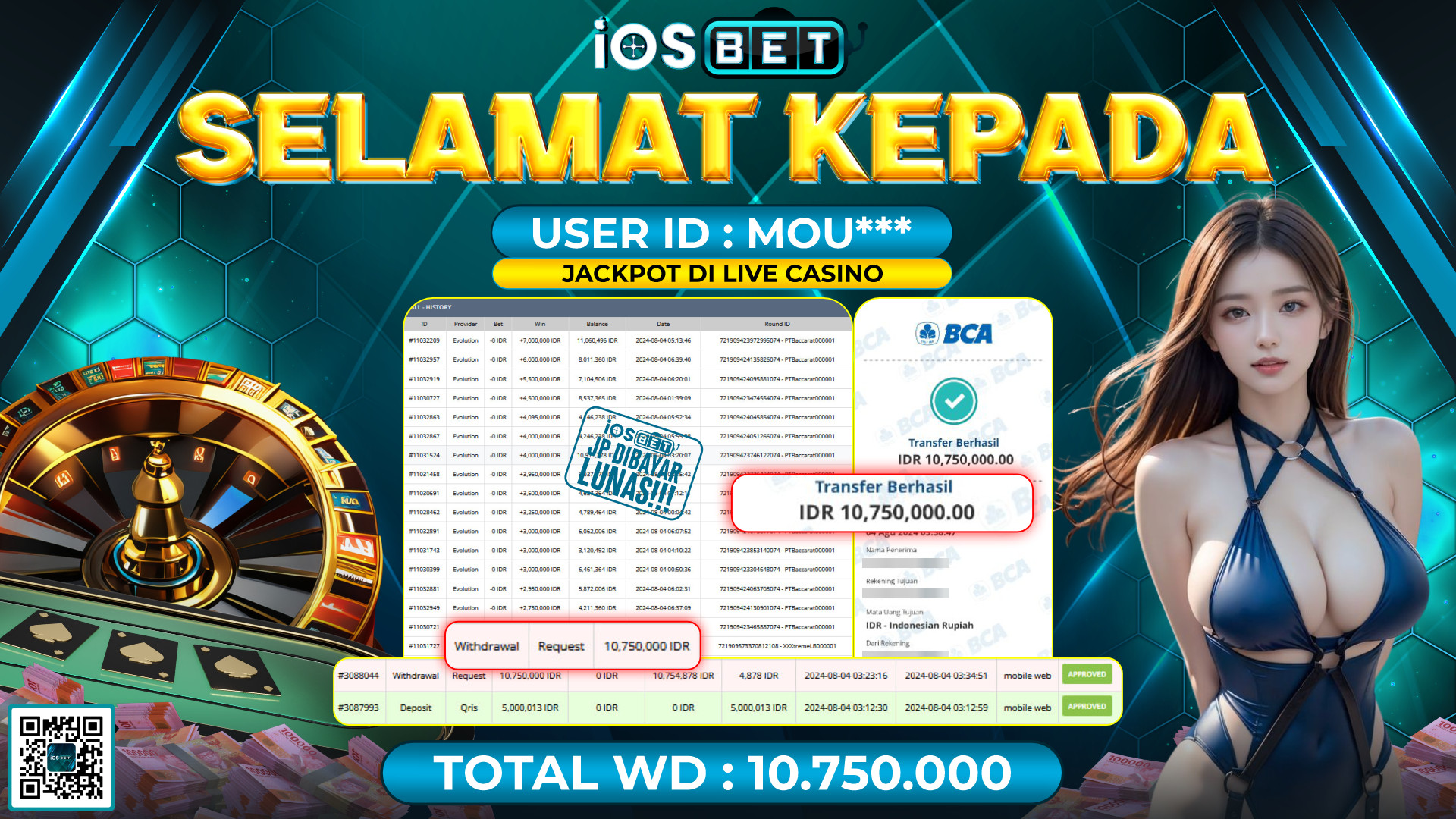 Bukti Pembayaran LUNAS LIVE GAME GACOR Rp.10.750.000,-