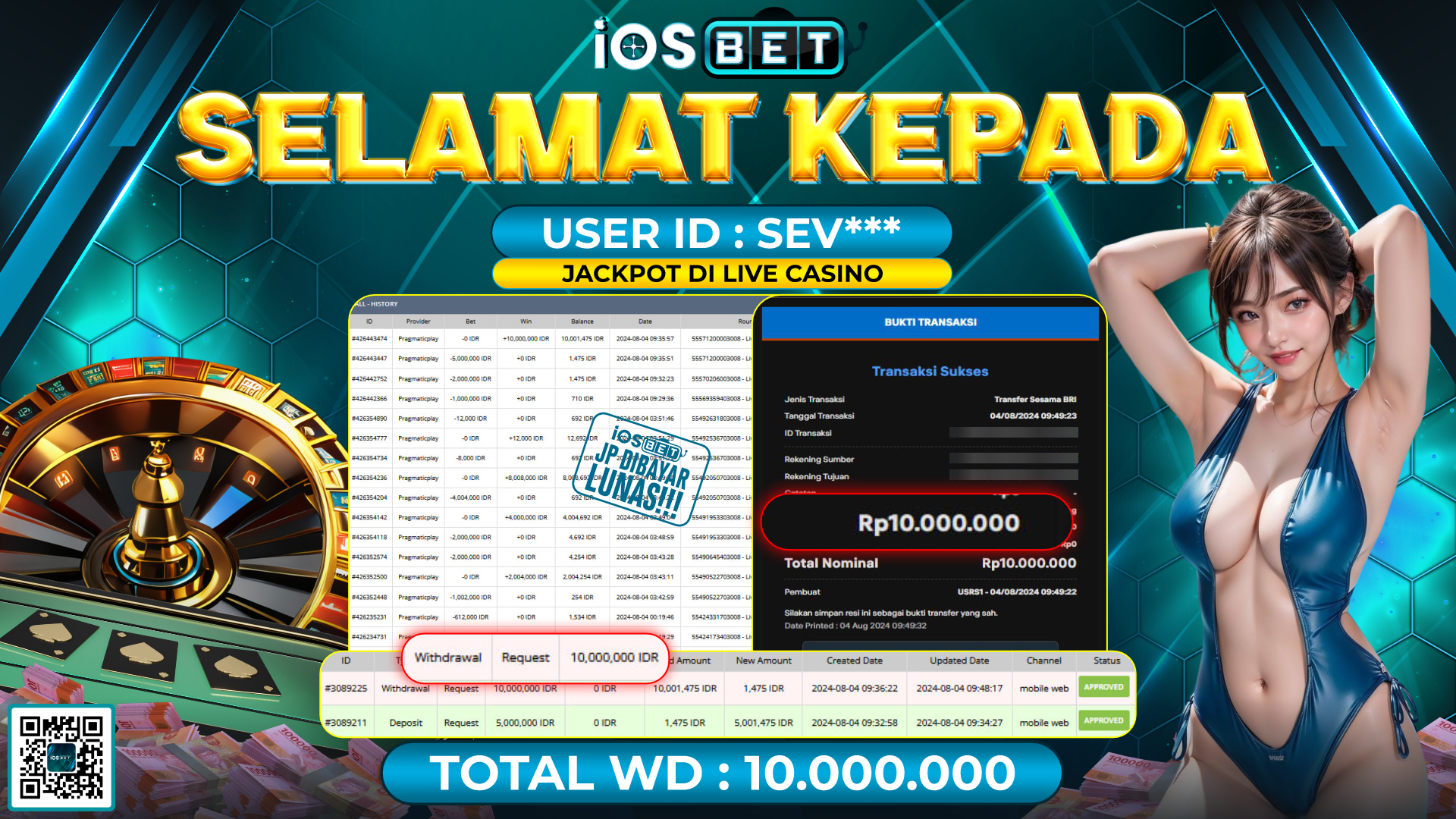 Bukti Pembayaran LUNAS LIVE GAME GACOR Rp.10.000.000,-