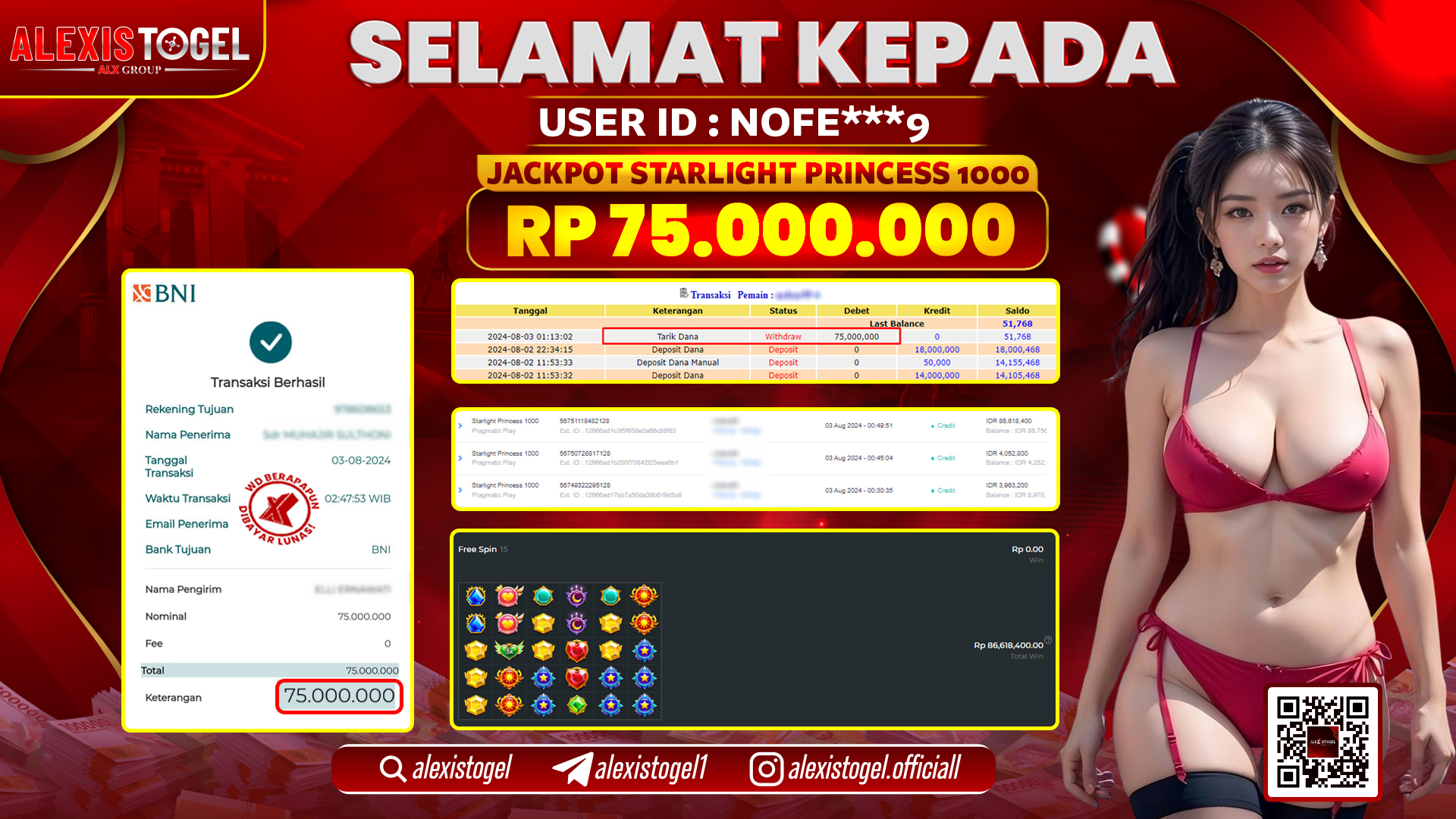 ALEXISTOGEL JACKPOT SLOT GAMES RP. 75.000.000 LUNAS