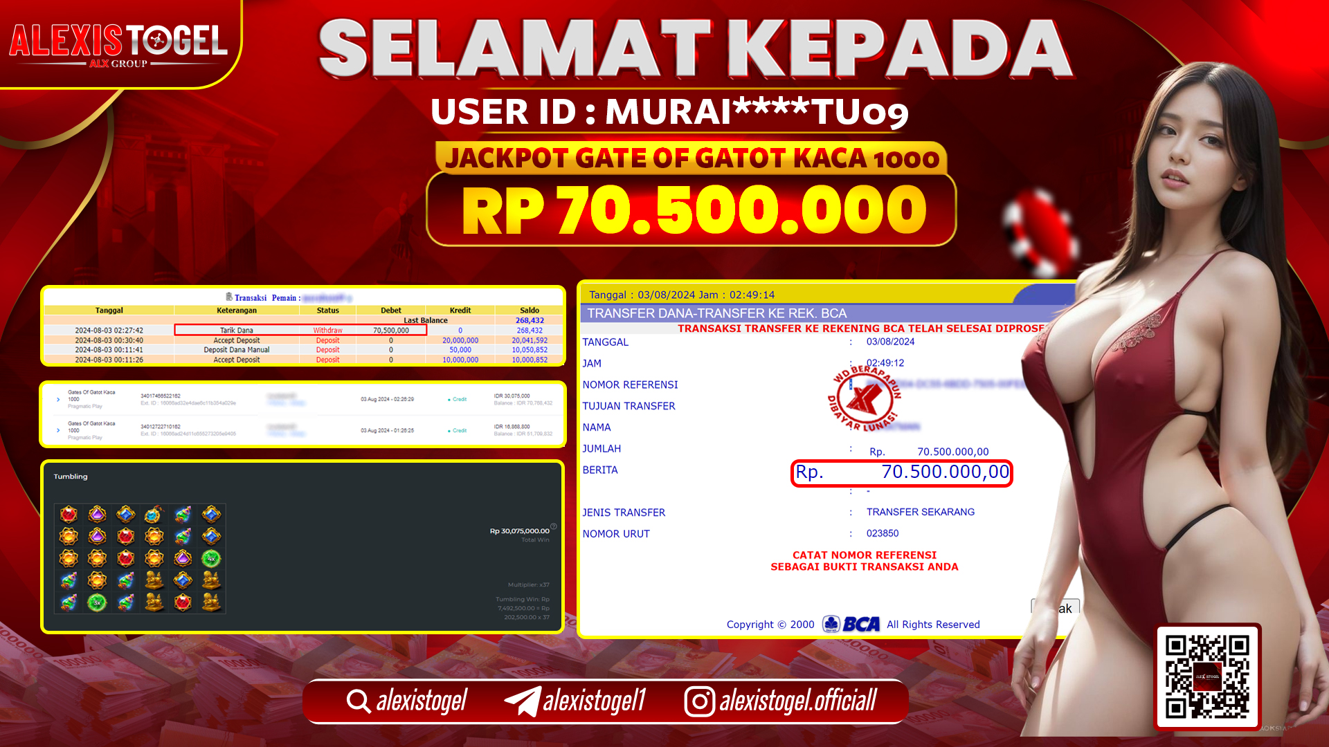 ALEXISTOGEL JACKPOT SLOT GAMES RP. 70.500.000 LUNAS