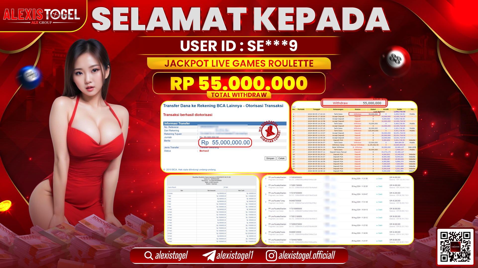 ALEXISTOGEL JACKPOT CASINO RP.55.000.000 LUNAS