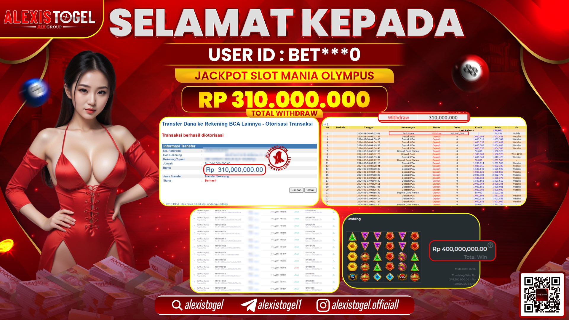 ALEXISTOGEL JACKPOT SLOT GAMES RP.310.000.000 LUNAS