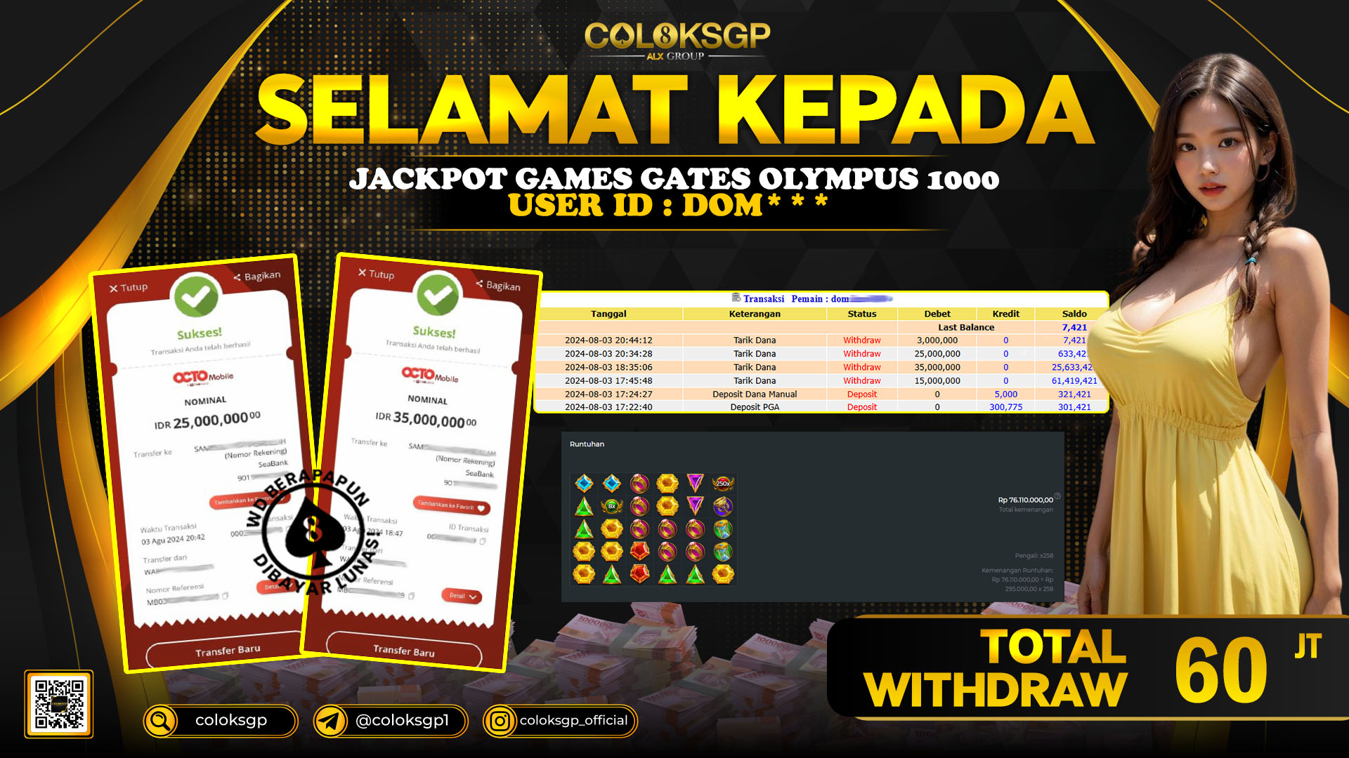 COLOKSGP JACKPOT SLOT GAMES RP 60.000.000 LUNAS