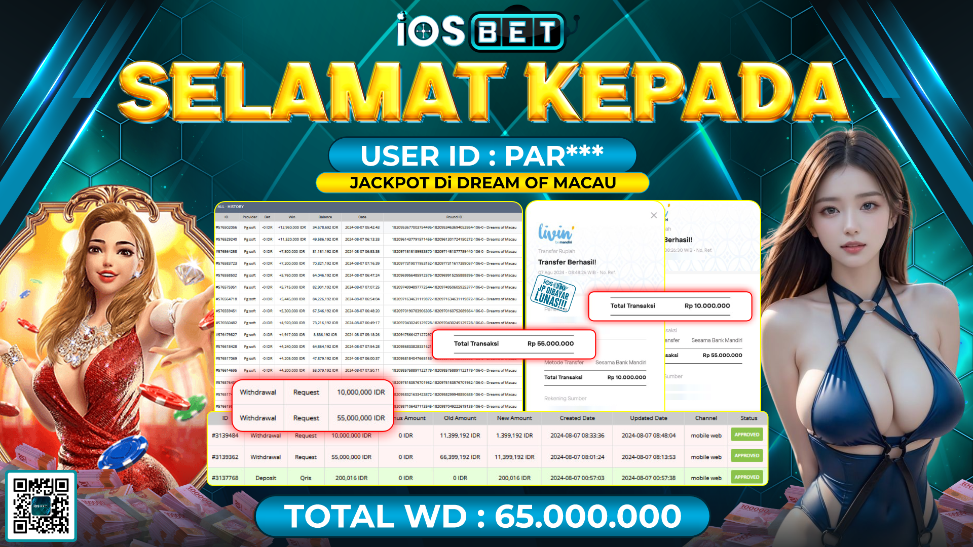 Bukti Pembayaran LUNAS LIVE GAME GACOR Rp.65.000.000,-