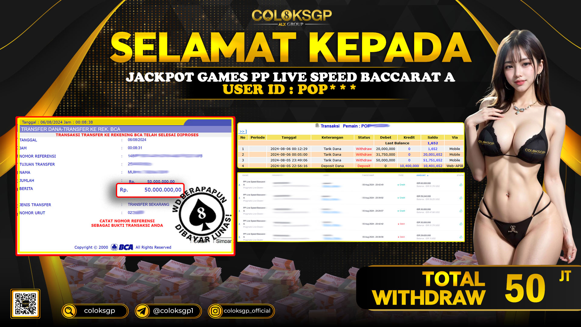 COLOKSGP JACKPOT LIVE CASINO RP 50.000.000 LUNAS