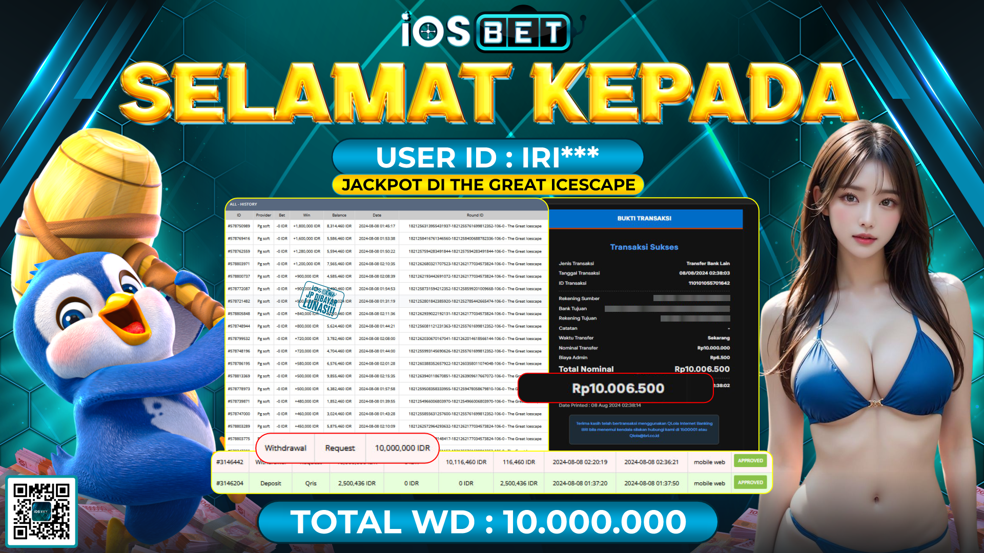 Bukti Pembayaran LUNAS SLOT GAME GACOR Rp.10.006.500