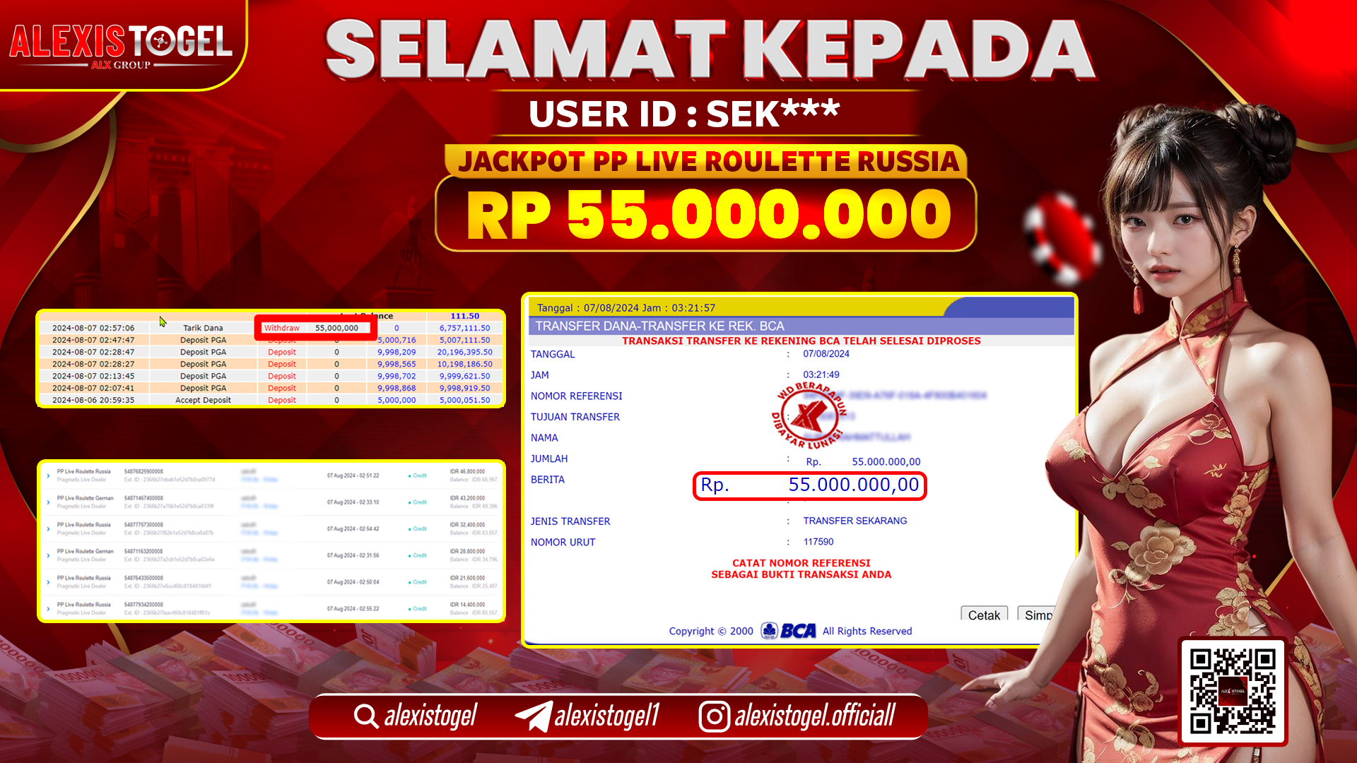 ALEXISTOGEL JACKPOT CASJNO RP.55.000.000 LUNAS