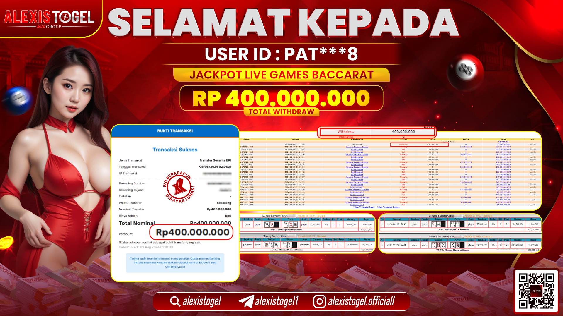 ALEXISTOGEL JACKPOT CASINO RP.400.000.000 LUNAS