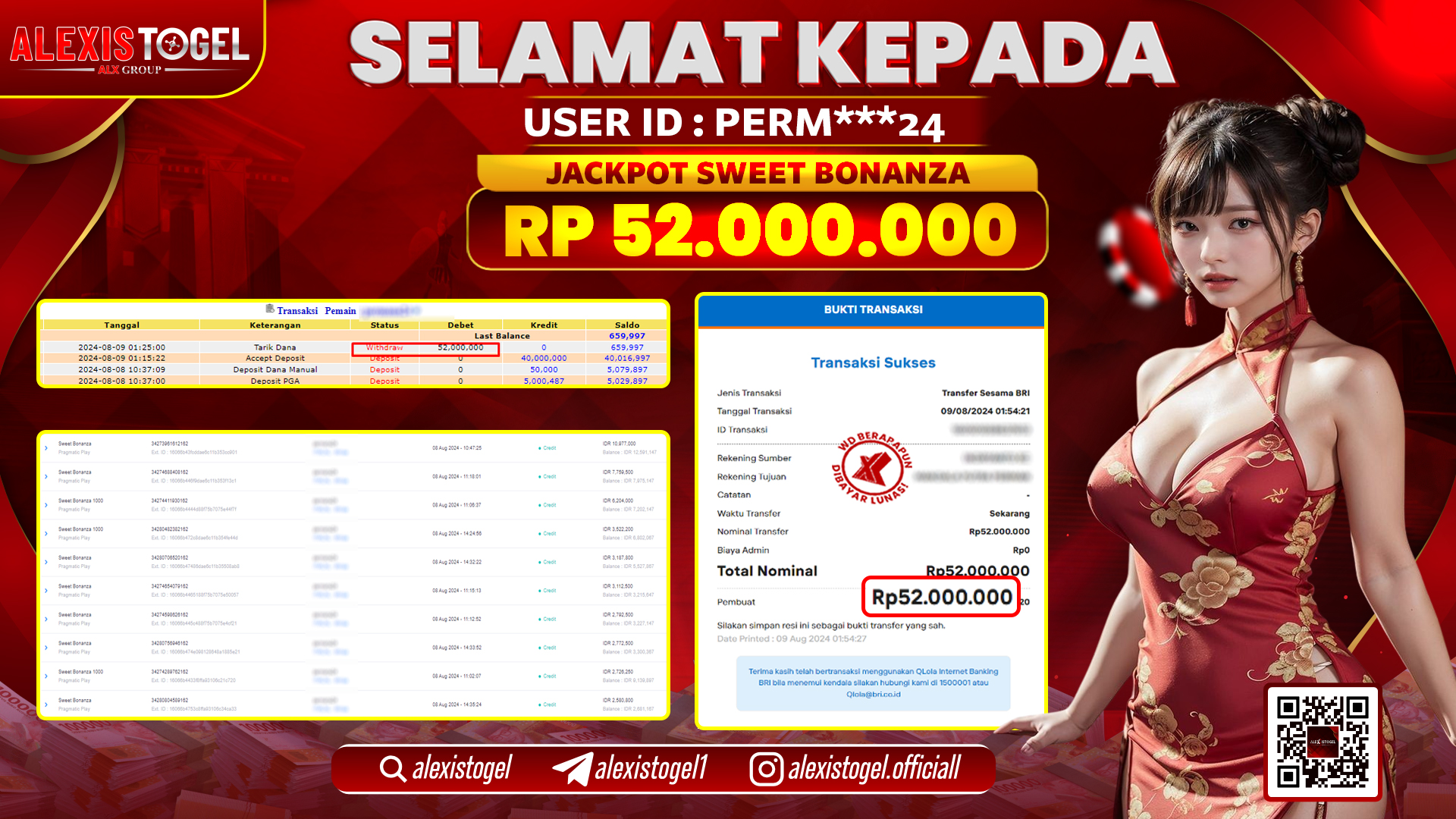 ALEXISTOGEL JACKPOT SLOT GAMES RP.52.000.000 LUNAS