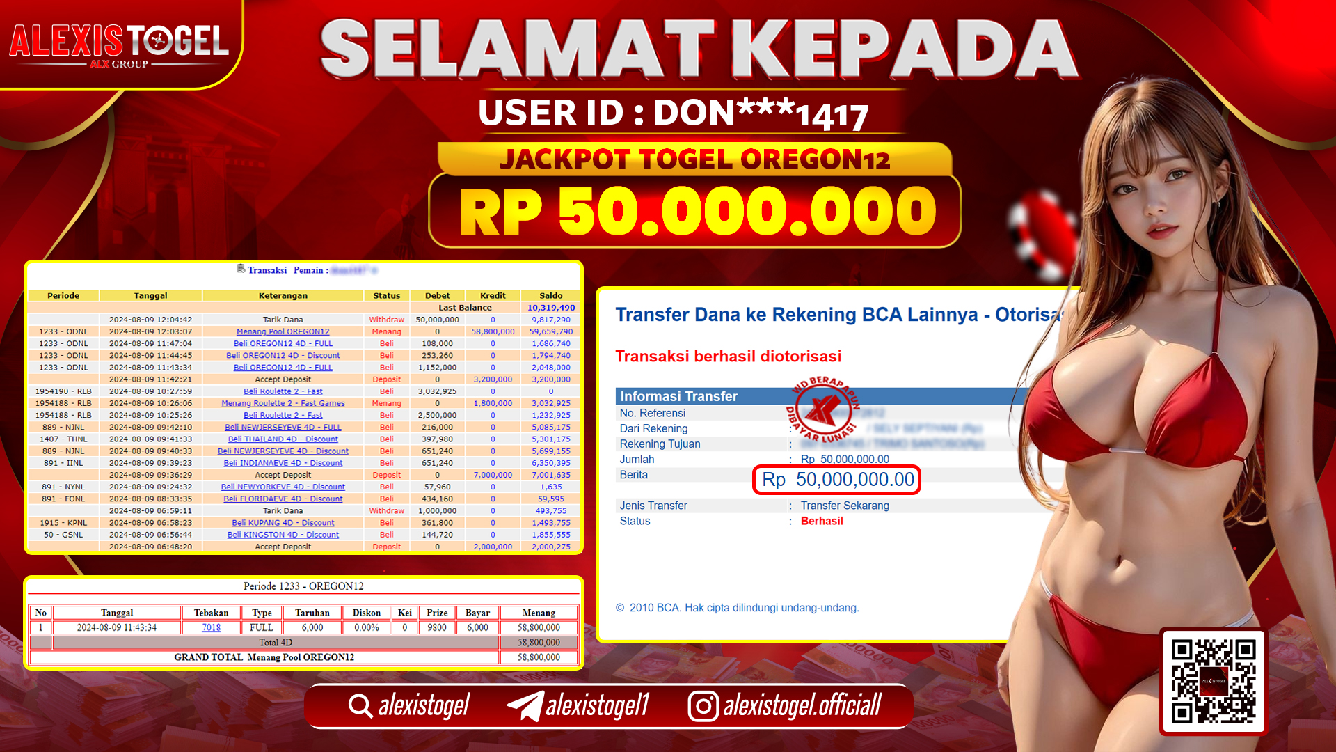 ALEXISTOGEL JACKPOT OREGON12 RP.50.000.000 LUNAS