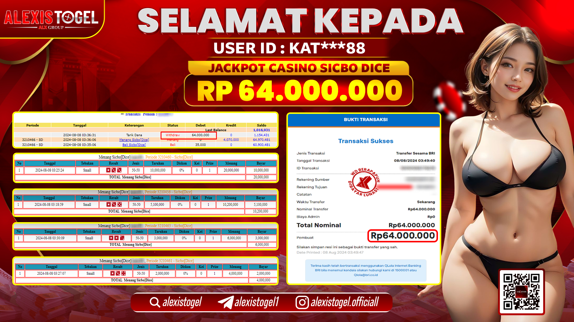 ALEXISTOGEL JACKPOT CASINO RP.64.000.000 LUNAS