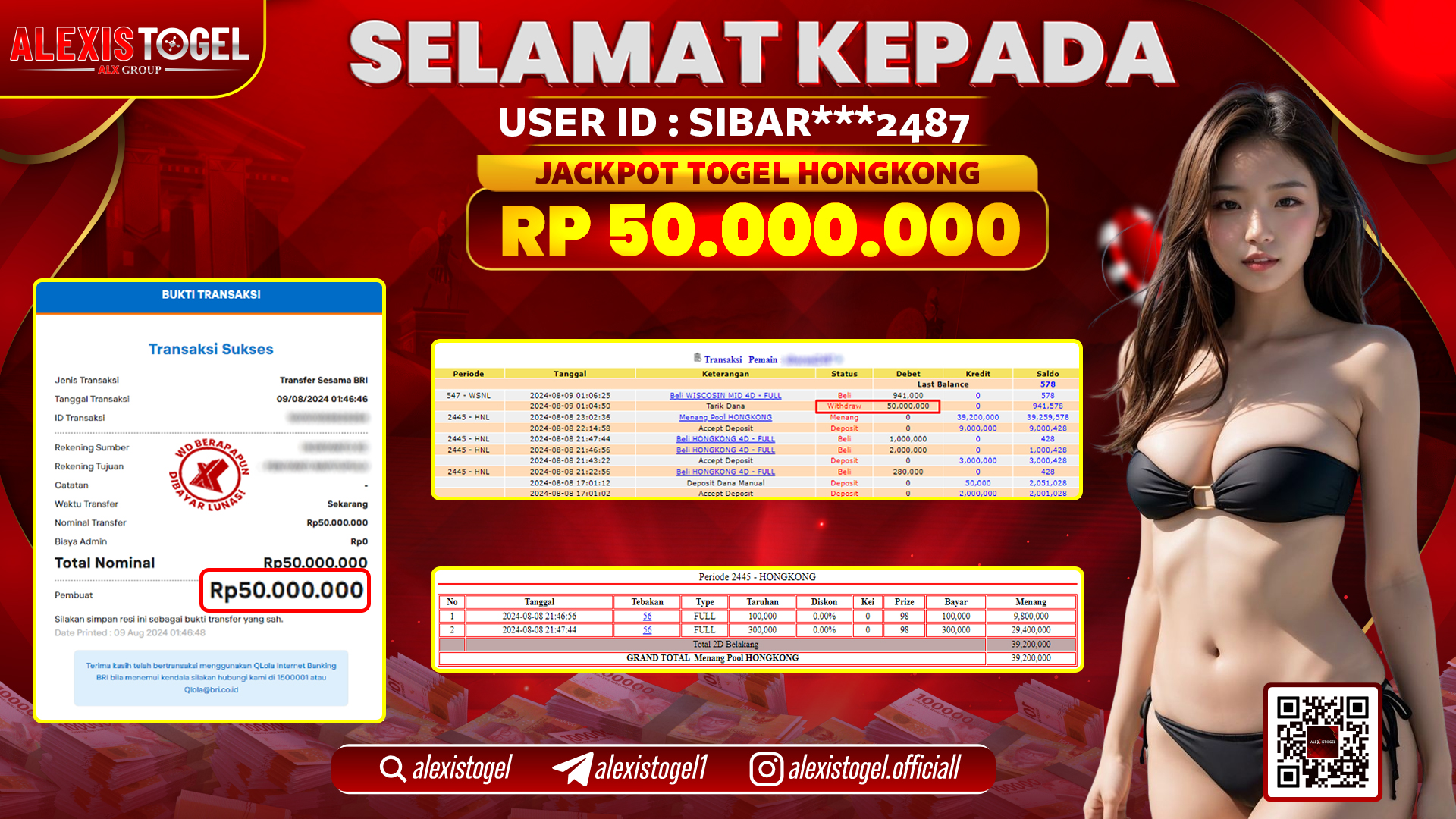 ALEXISTOGEL JACKPOT HONGKONG POOLS RP.50.000.000 LUNAS