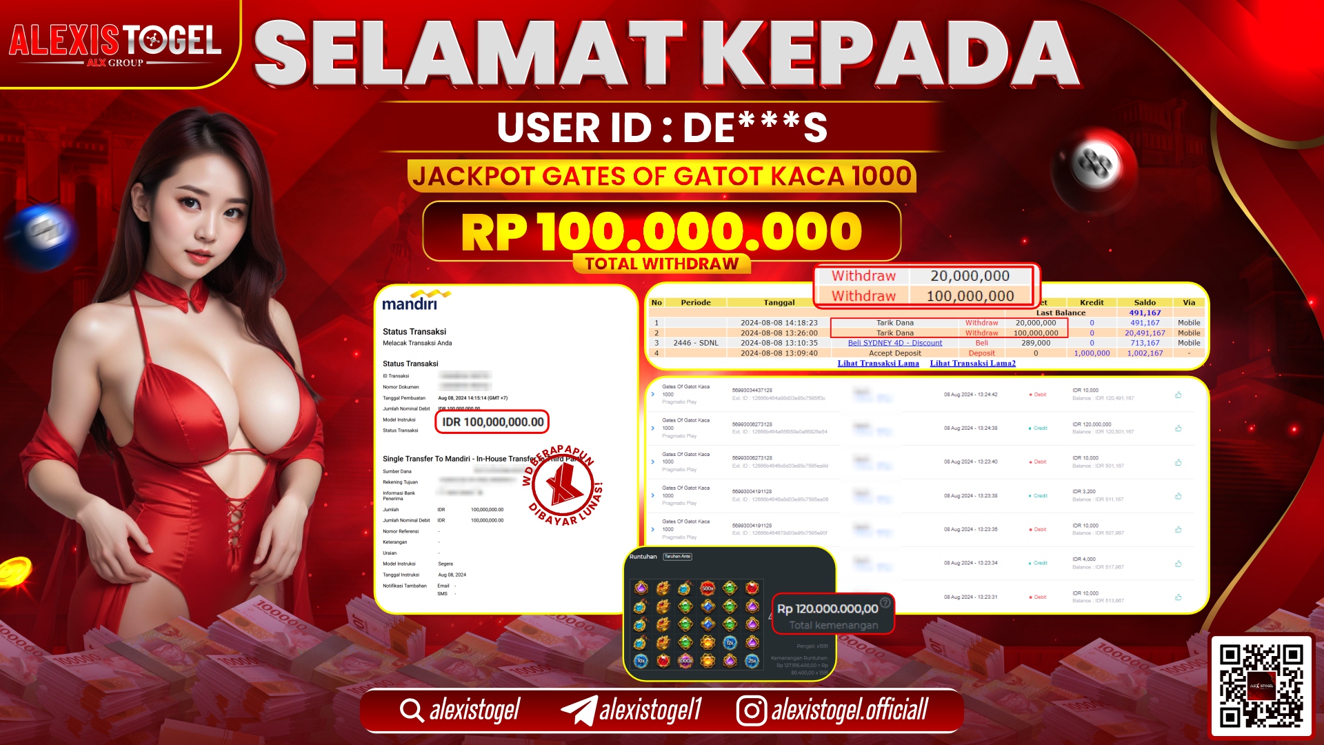 ALEXISTOGEL JACKPOT SLOT GAMES RP.100.000.000 LUNAS