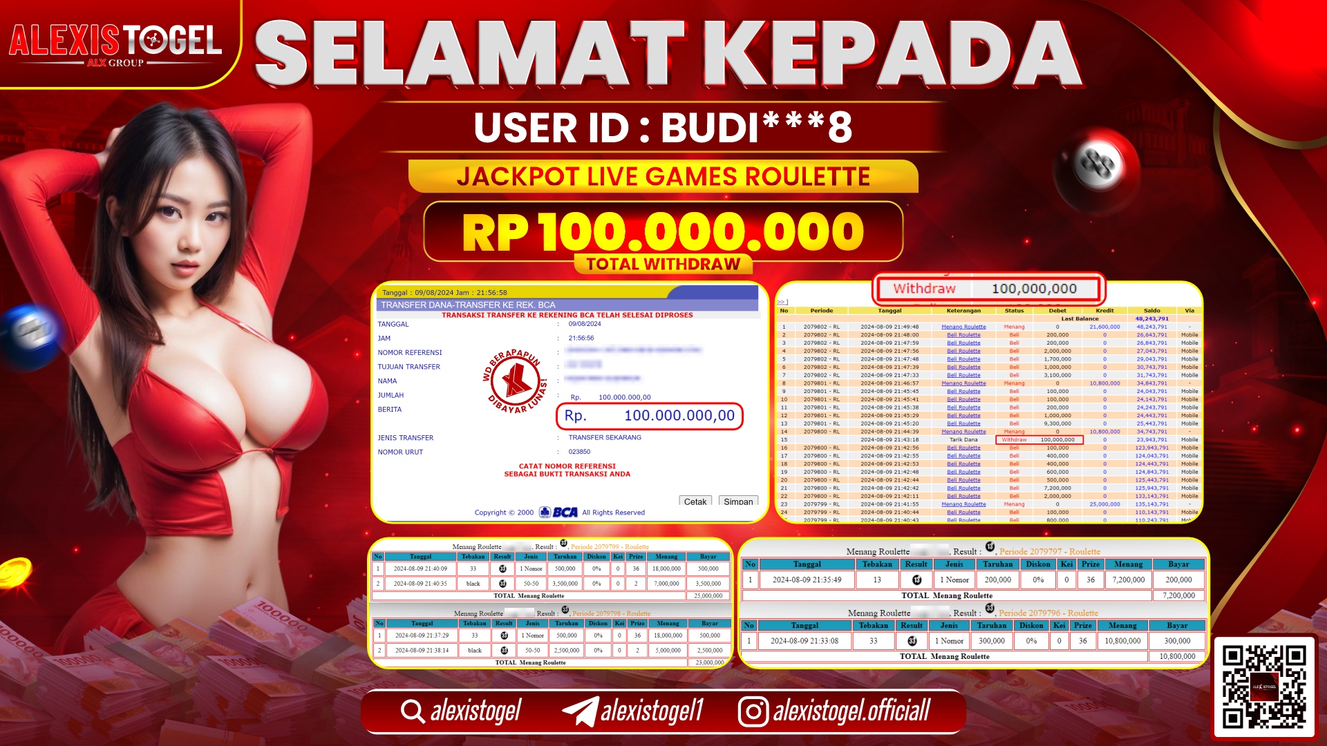 ALEXISTOGEL JACKPOT CASINO RP.100.000.000 LUNAS
