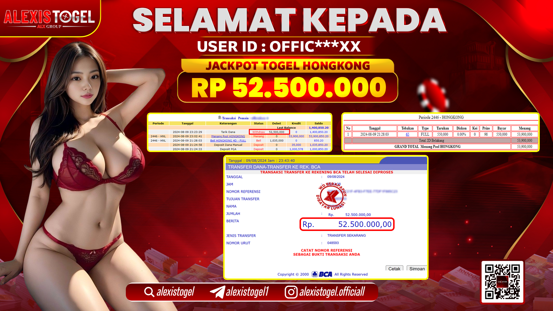 ALEXISTOGEL JACKPOT HONGKONG POOLS RP.52.500.000 LUNAS