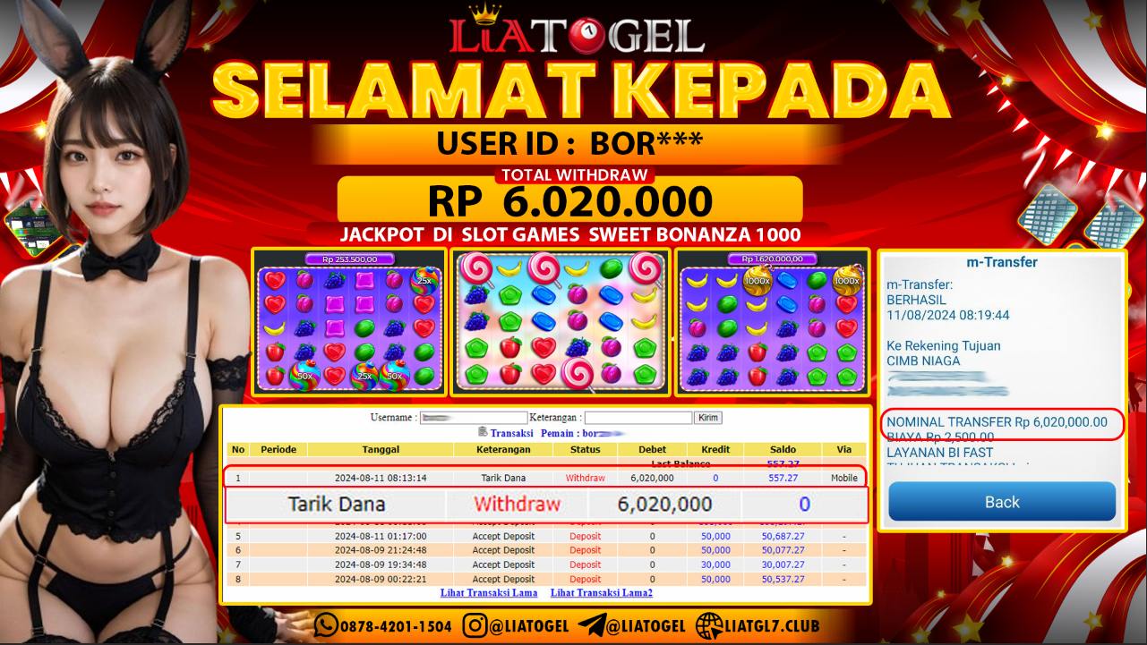 LIATOGEL - JACKPOT SLOT SWEET BONANZA 1000 GAMES   RP  6.020.000,- LUNAS