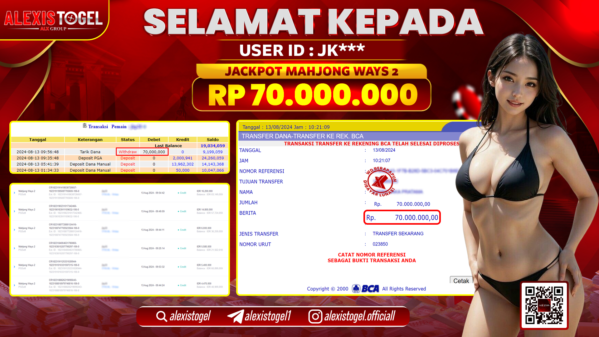 ALEXISTOGEL JACKPOT SLOT GAMES RP.70.000.000 LUNAS