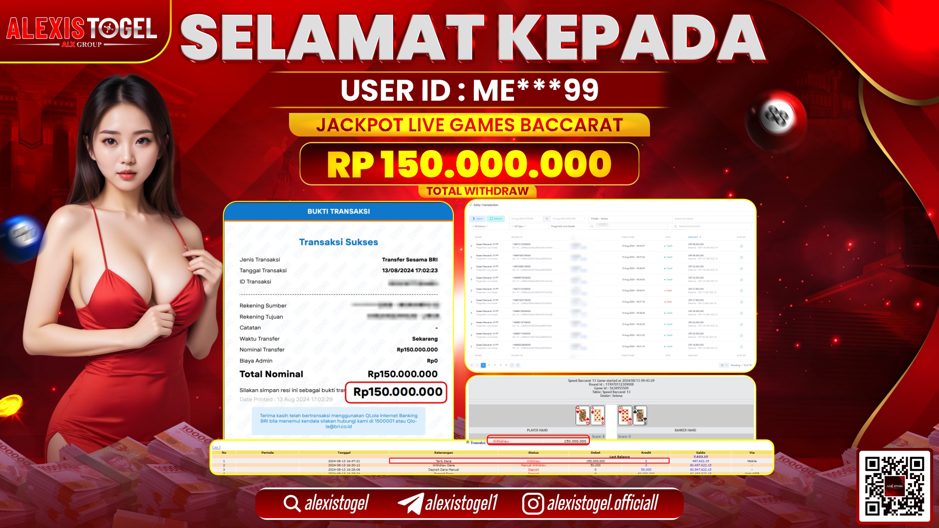 ALEXISTOGEL JACKPOT CASINO RP.150.000.000 LUNAS