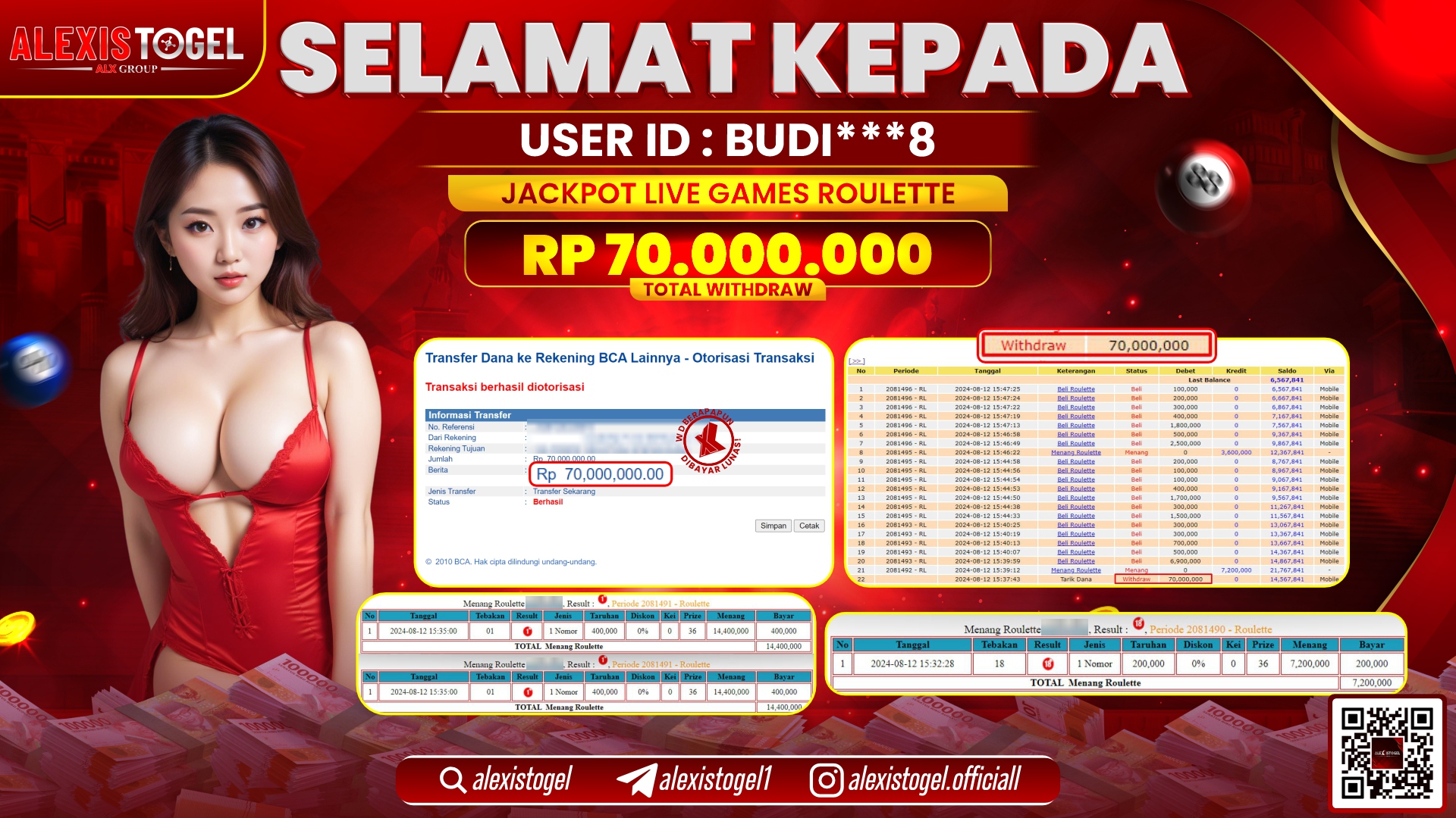 ALEXISTOGEL JACKPOT CASINO RP.70.000.000 LUNAS