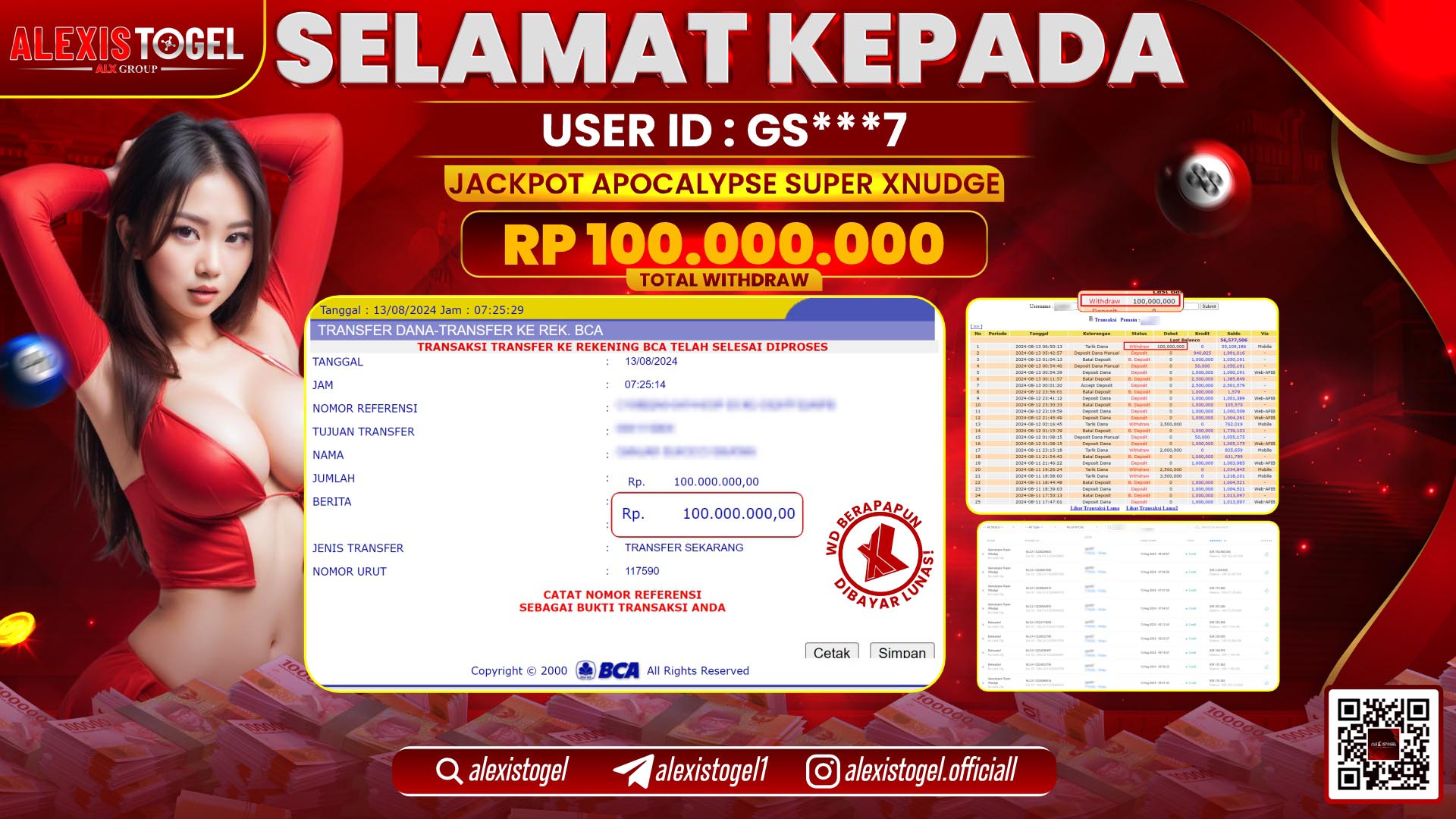 ALEXISTOGEL JACKPOT SLOT GAMES RP.100.000.000 LUNAS