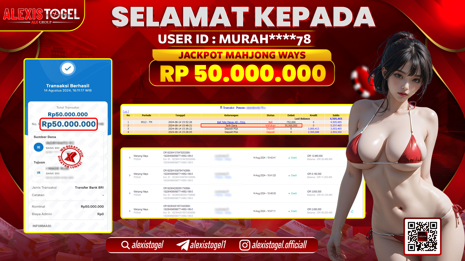 ALEXISTOGEL JACKPOT MAHJONG WAYS RP.50.000.000 LUNAS