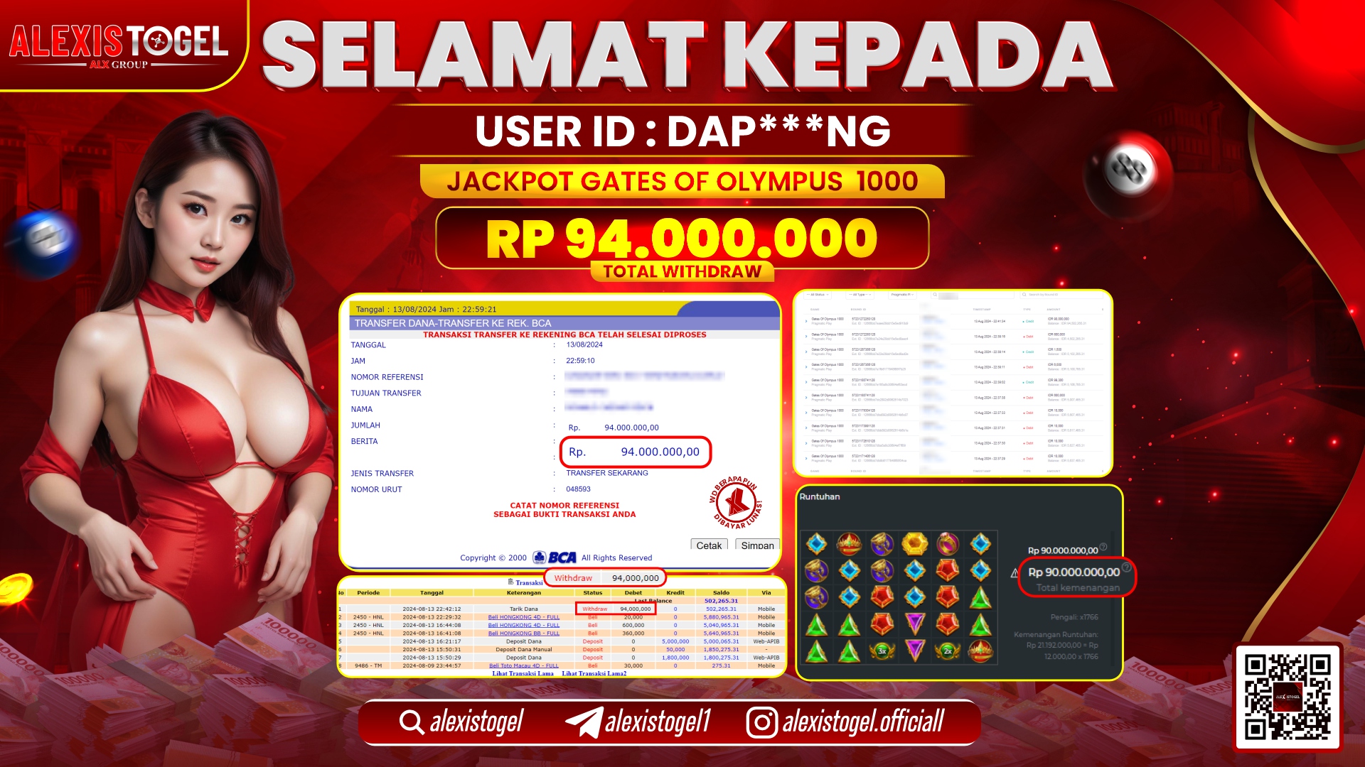 ALEXISTOGEL JACKPOT SLOT GATES OF OLYMPUS RP.94.000.000 LUNAS