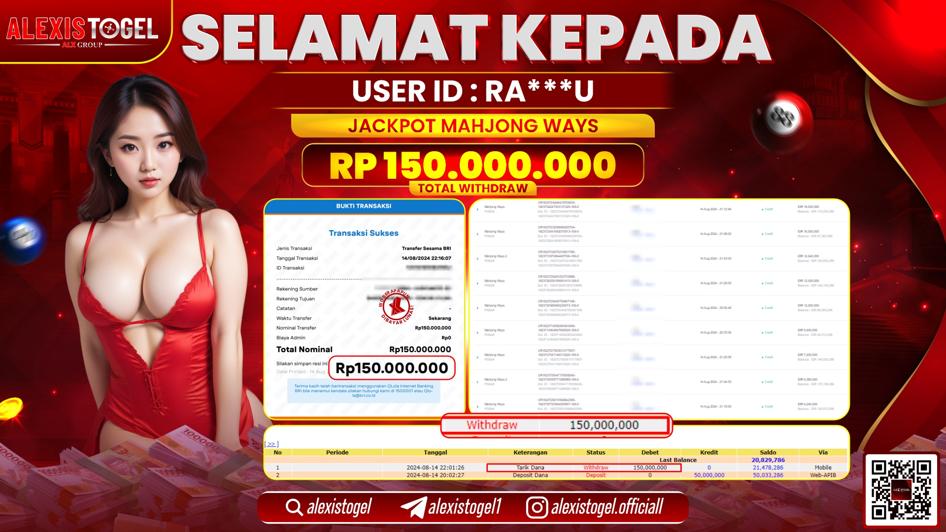 ALEXISTOGEL JACKPOT SLOT MAHJONG WAYS RP.150.000.000 LUNAS