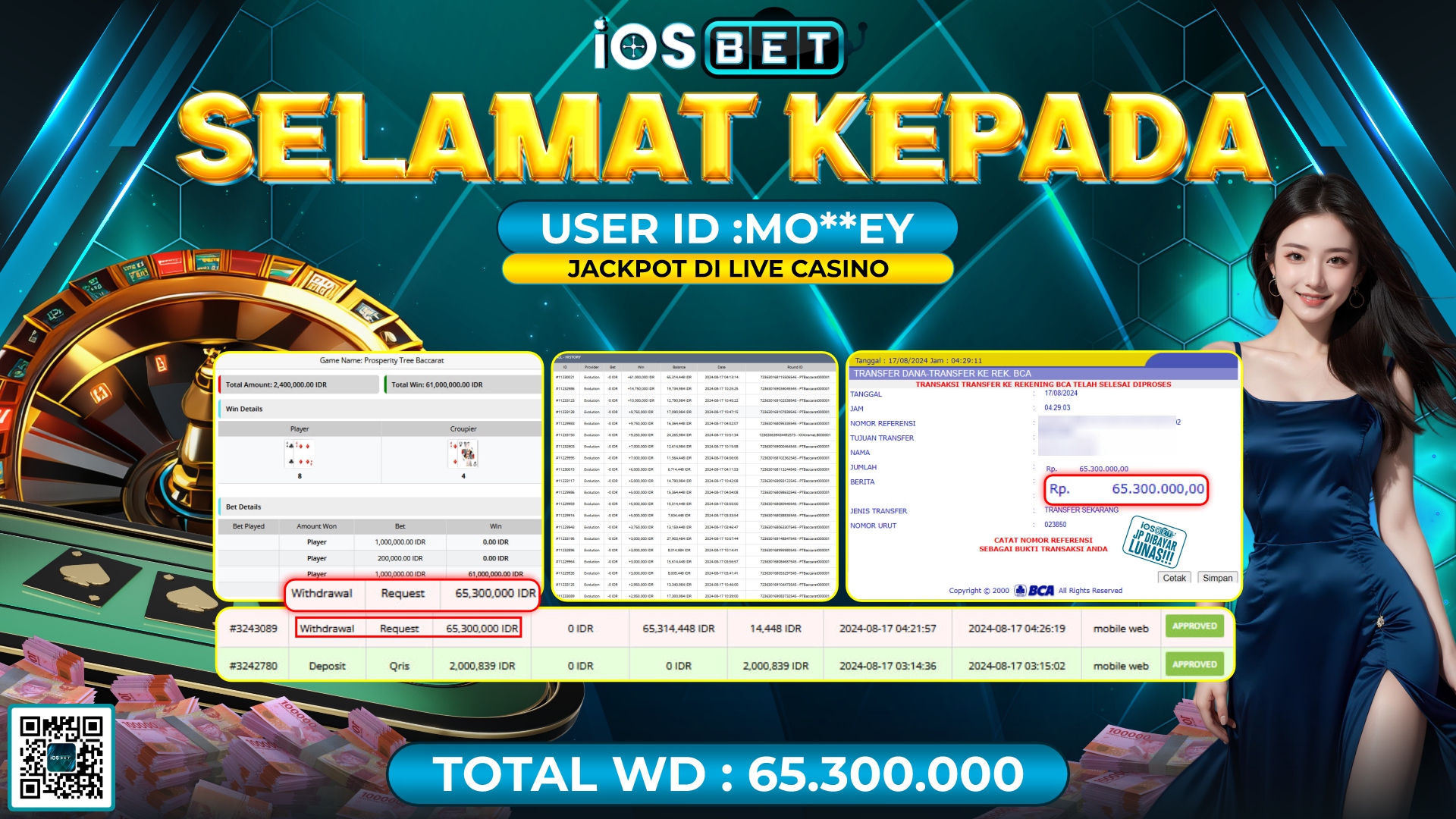 Bukti Pembayaran LUNAS LIVE GAME GACOR Rp.65.300.000,-