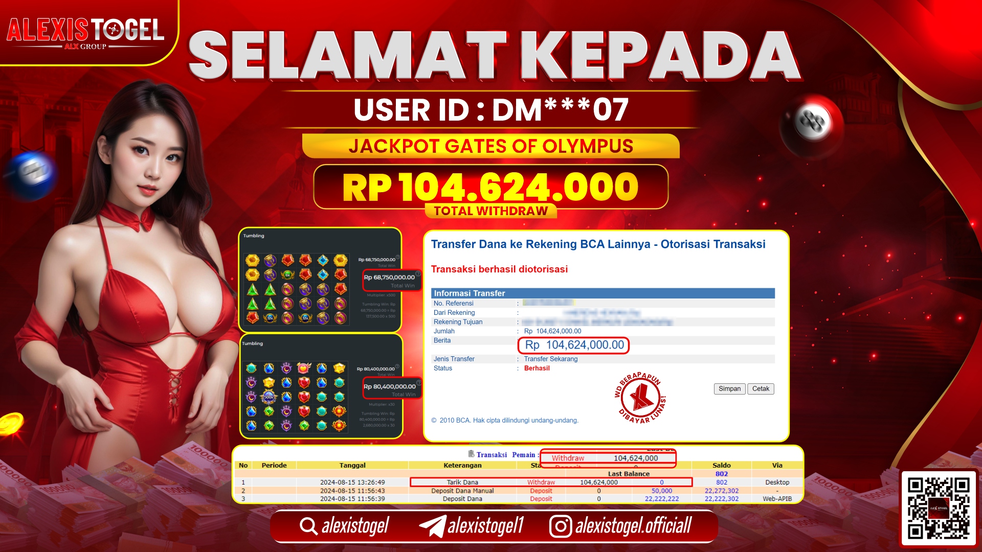 ALEXISTOGEL JACKPOT SLOT GATES OF OLYMPUS RP.104.624.000 LUNAS