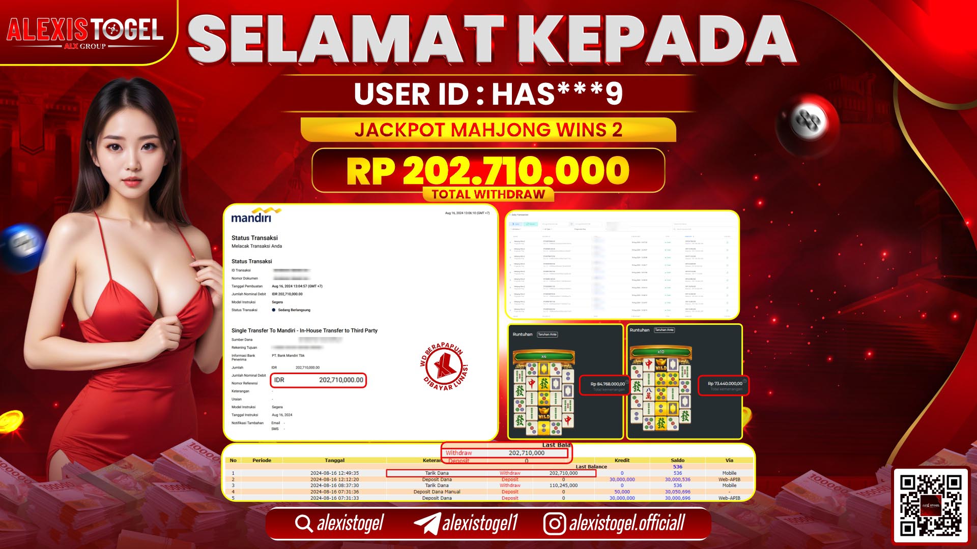 ALEXISTOGEL JACKPOT SLOT MAHJONG WINS 2 RP.202.710.000 LUNAS