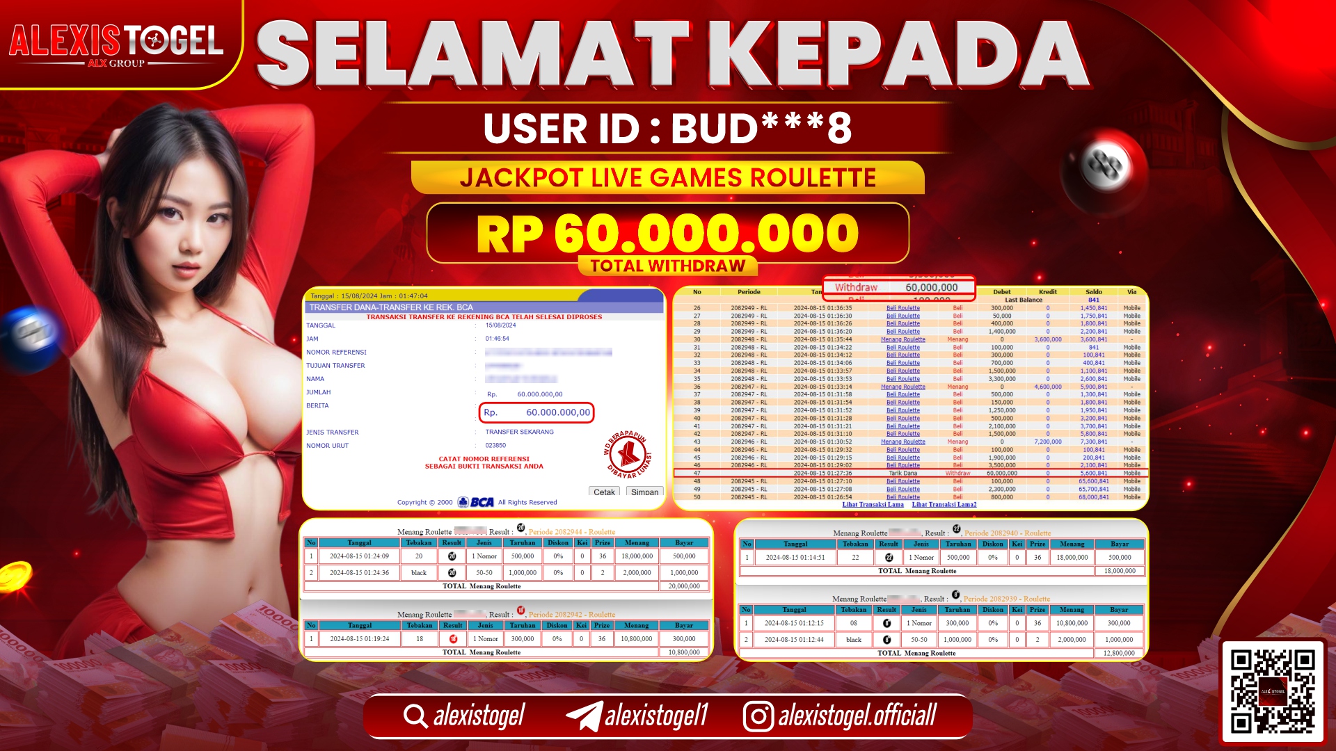 ALEXISTOGEL JACKPOT LIVE GAMES ROULETTE RP.60.000.000 LUNAS