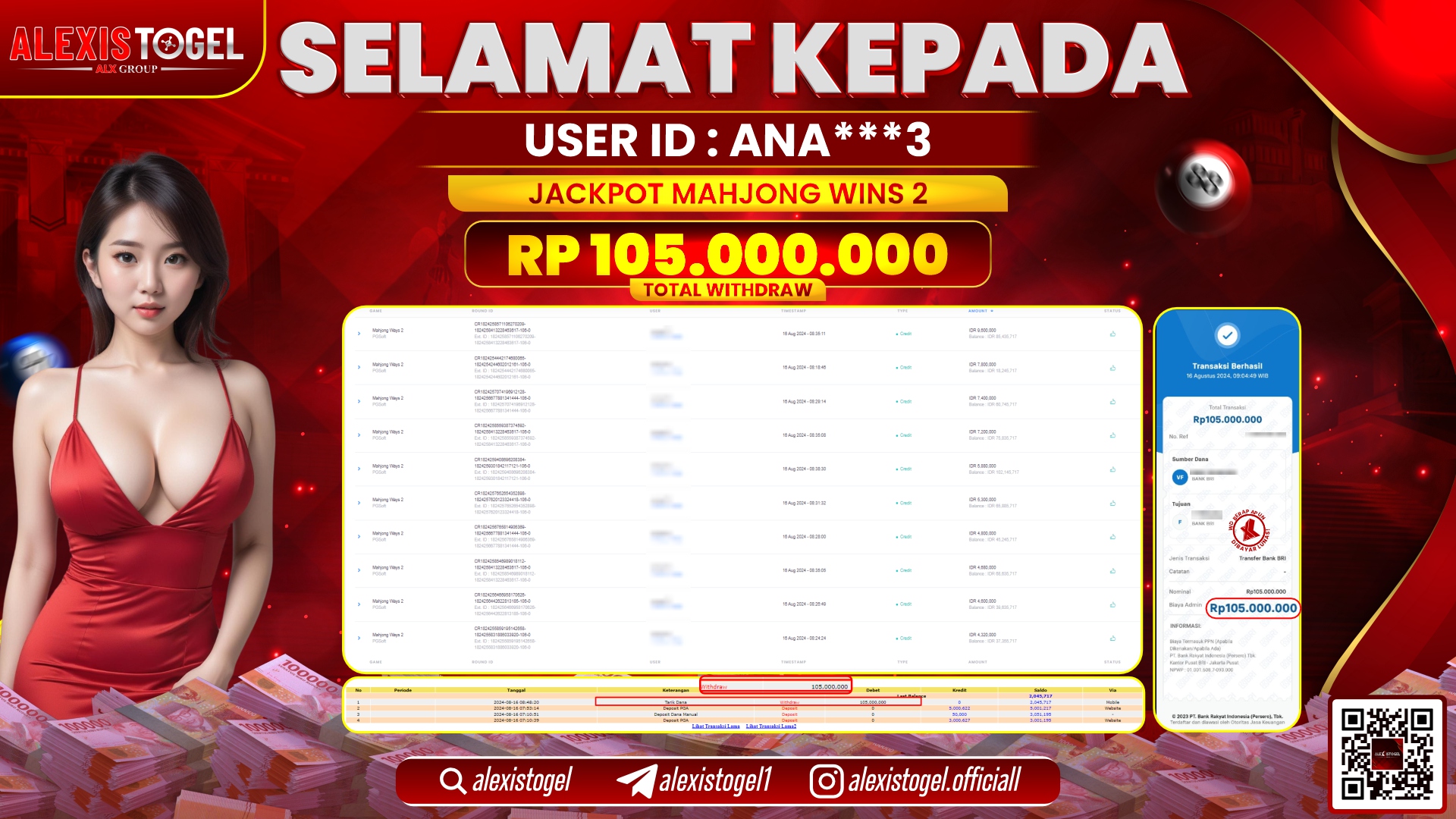 ALEXISTOGEL JACKPOT SLOT MAHJONG WINS 2 RP.150.000.000 LUNAS