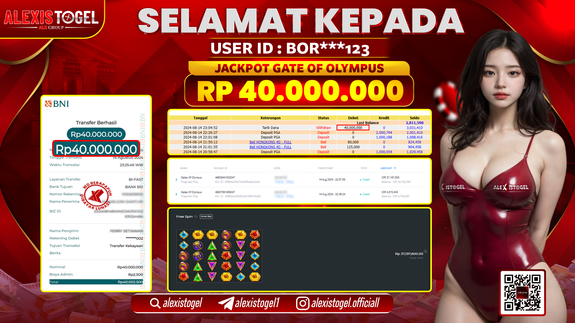 ALEXISTOGEL JACKPOT SLOT GATES OF OLYMPUS RP.40.000.000 LUNAS