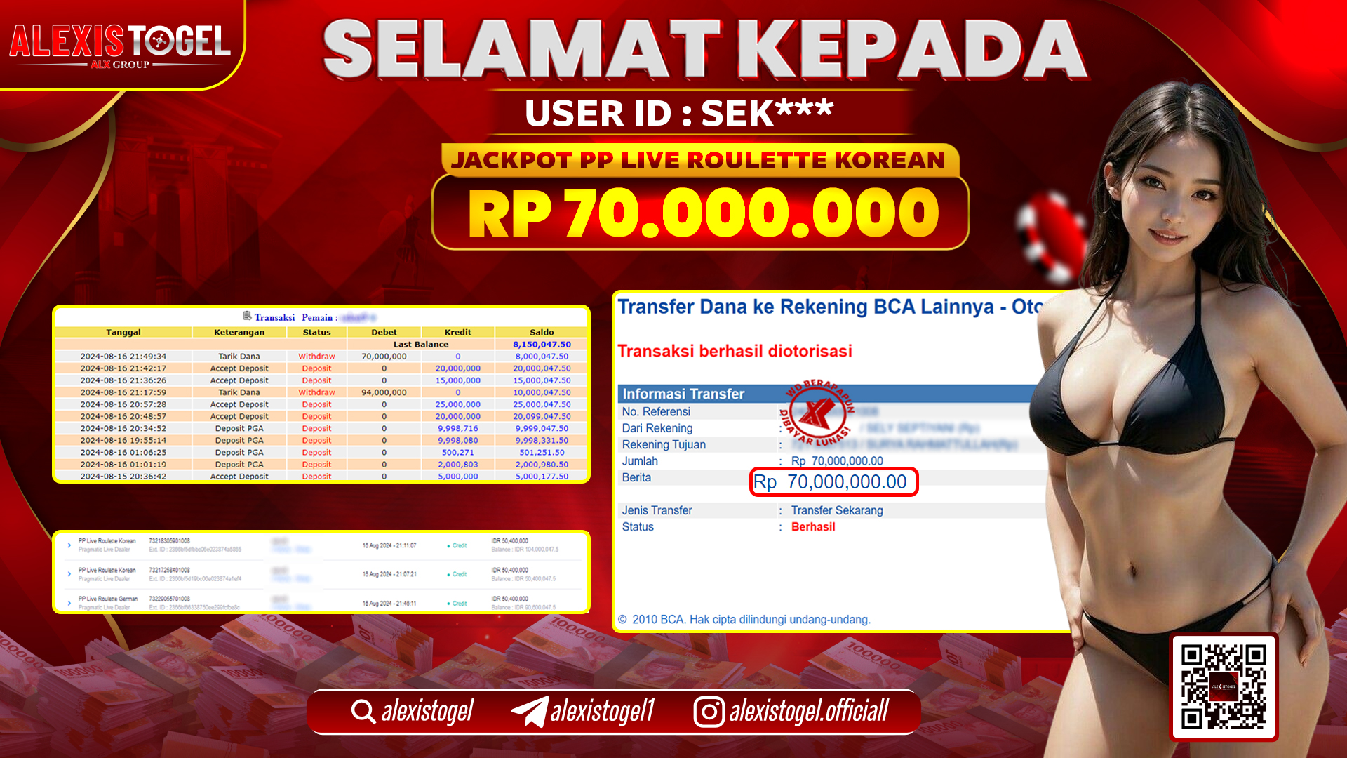 ALEXISTOGEL JACKPOT LIVE ROULETTE KOREAN RP.70.000.000 LUNAS