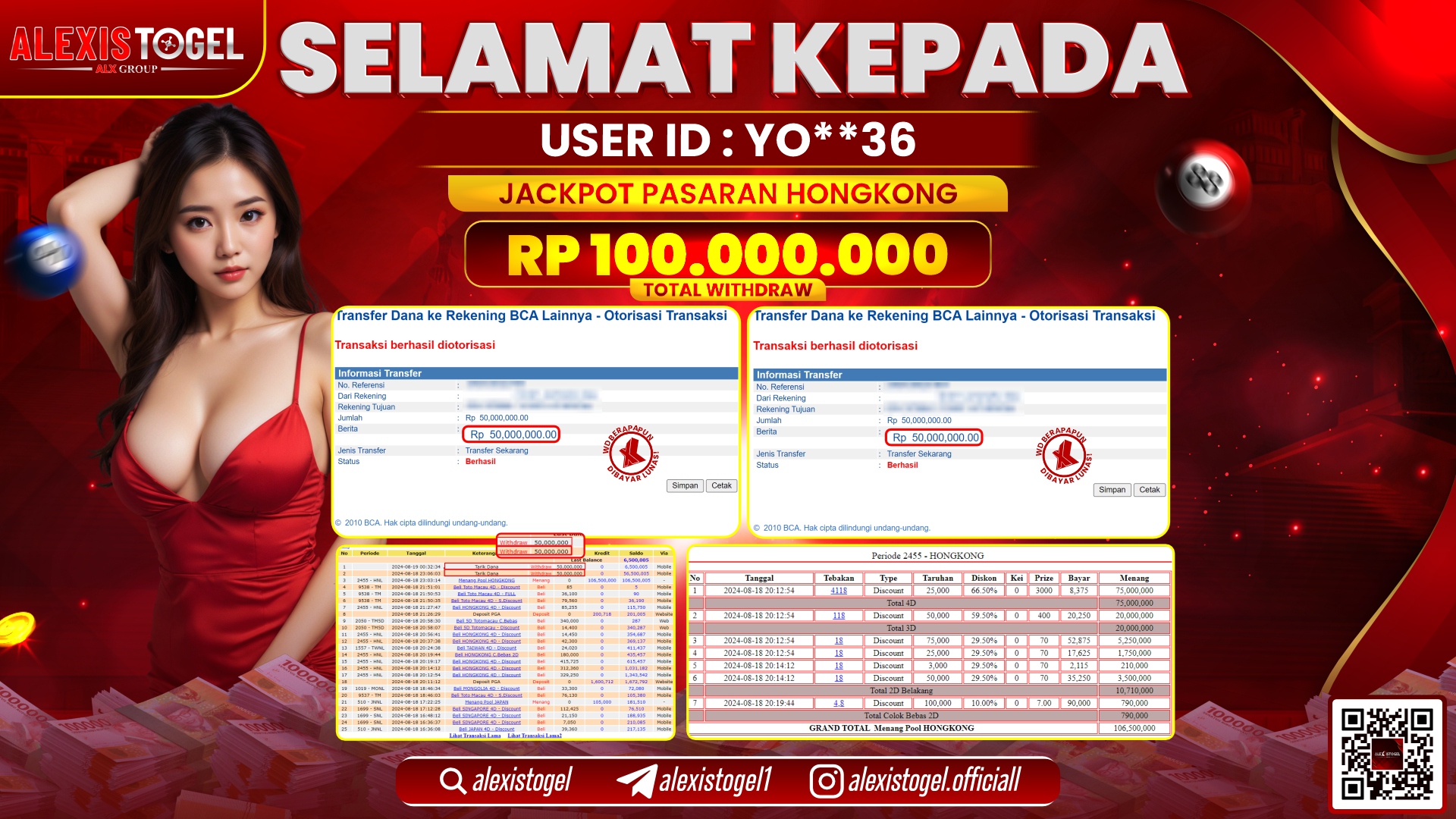 ALEXISTOGEL JACKPOT TOGEL HONGKONG POOLS RP.100.000.000 LUNAS