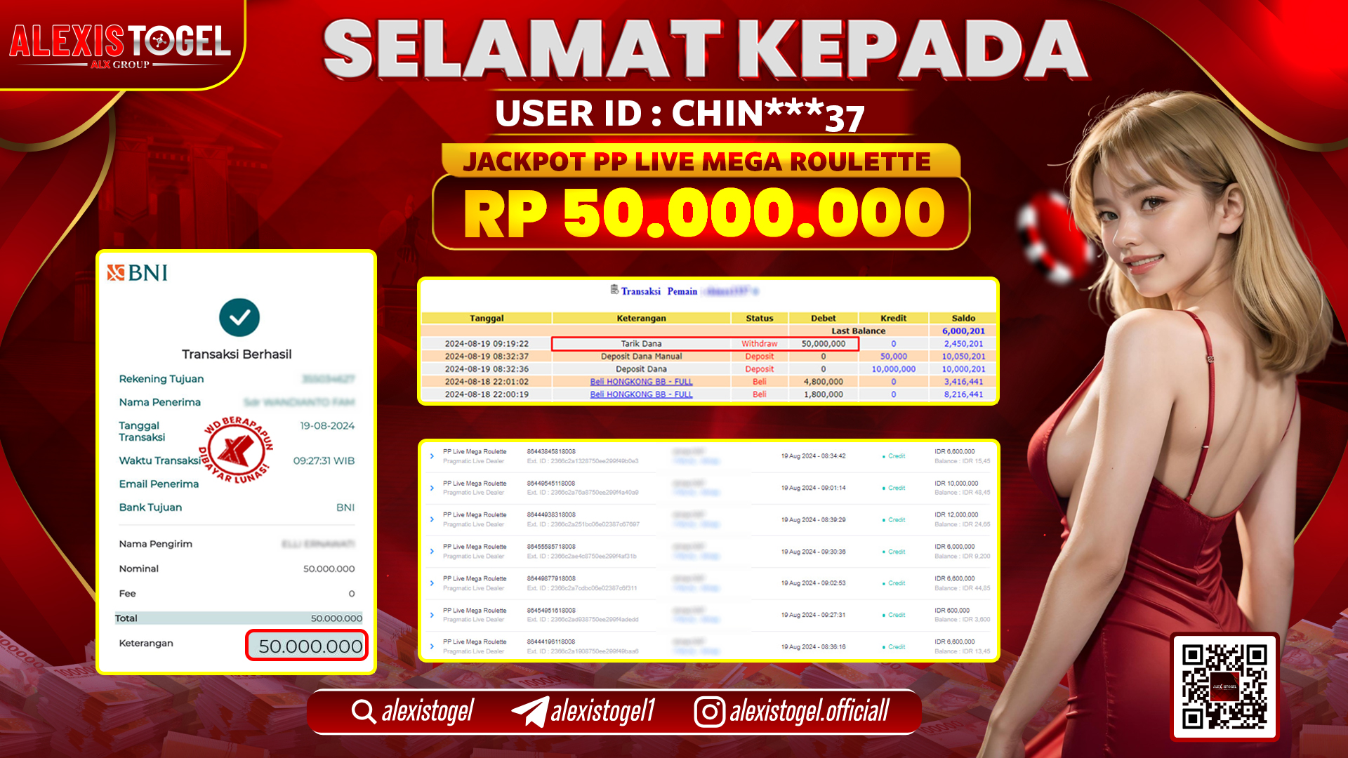 ALEXISTOGEL JACKPOT PP LIVE GAME ROULETTE RP.50.000.000 LUNAS