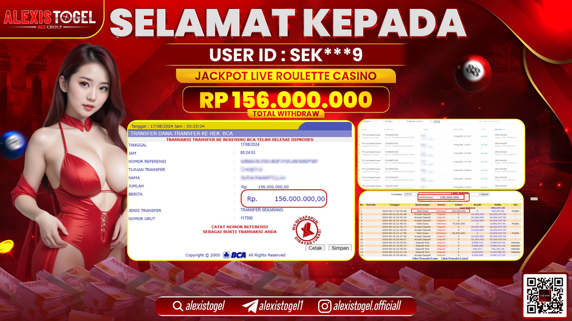 ALEXISTOGEL JACKPOT ROULETTE CASINO RP.156.000.000 LUNAS