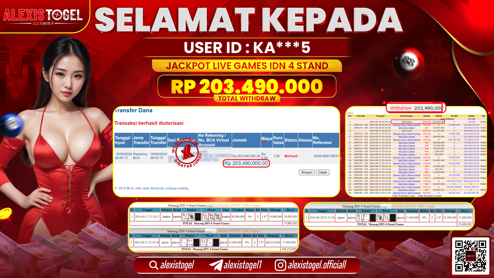 ALEXISTOGEL JACKPOT LIVE GAMES IDN RP.203.490.000 LUNAS